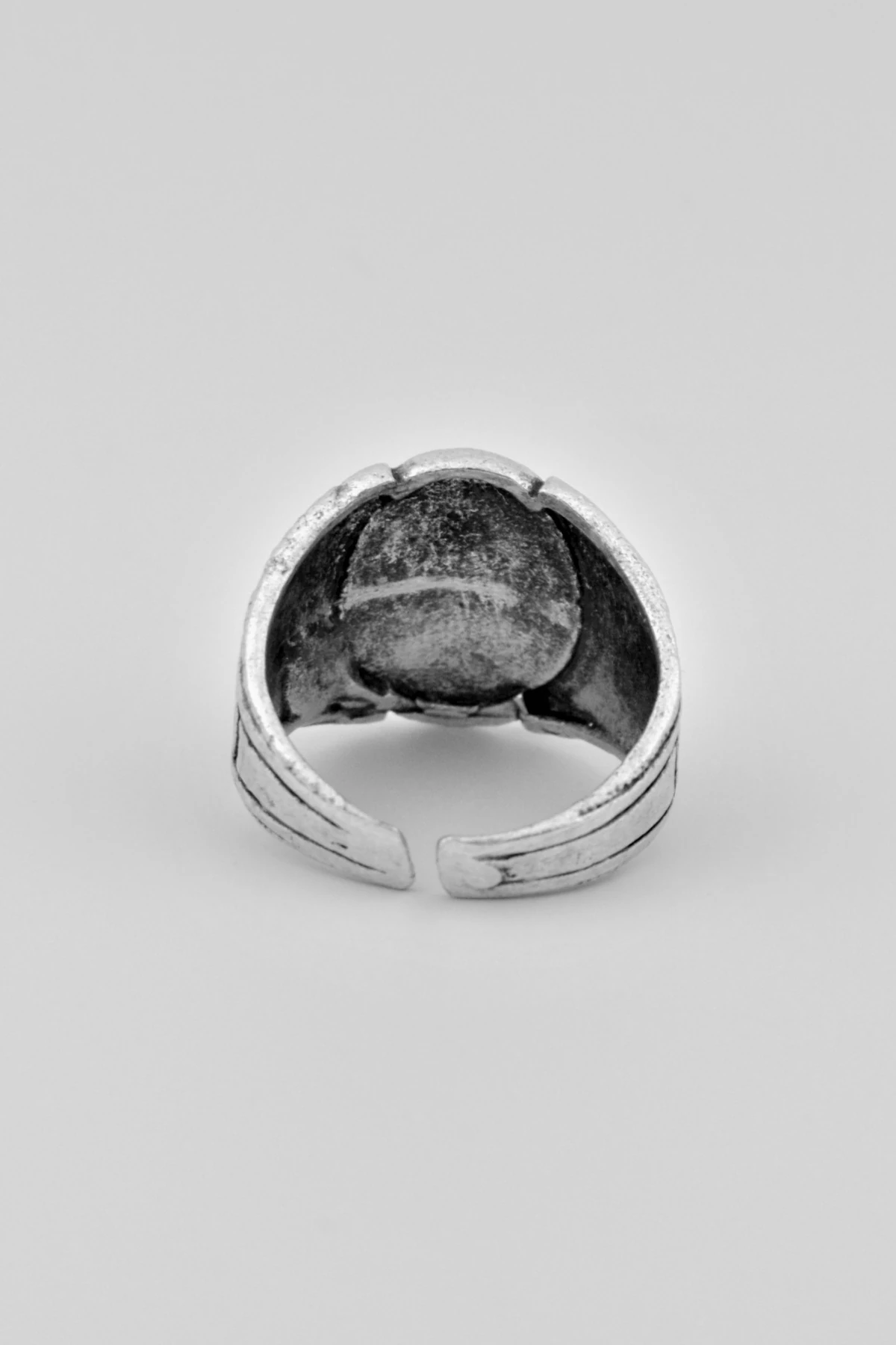 Tuğra Ay Yıldız Yuvarlak Gümüş Kaplama Ayarlamalı Erkek yüzük