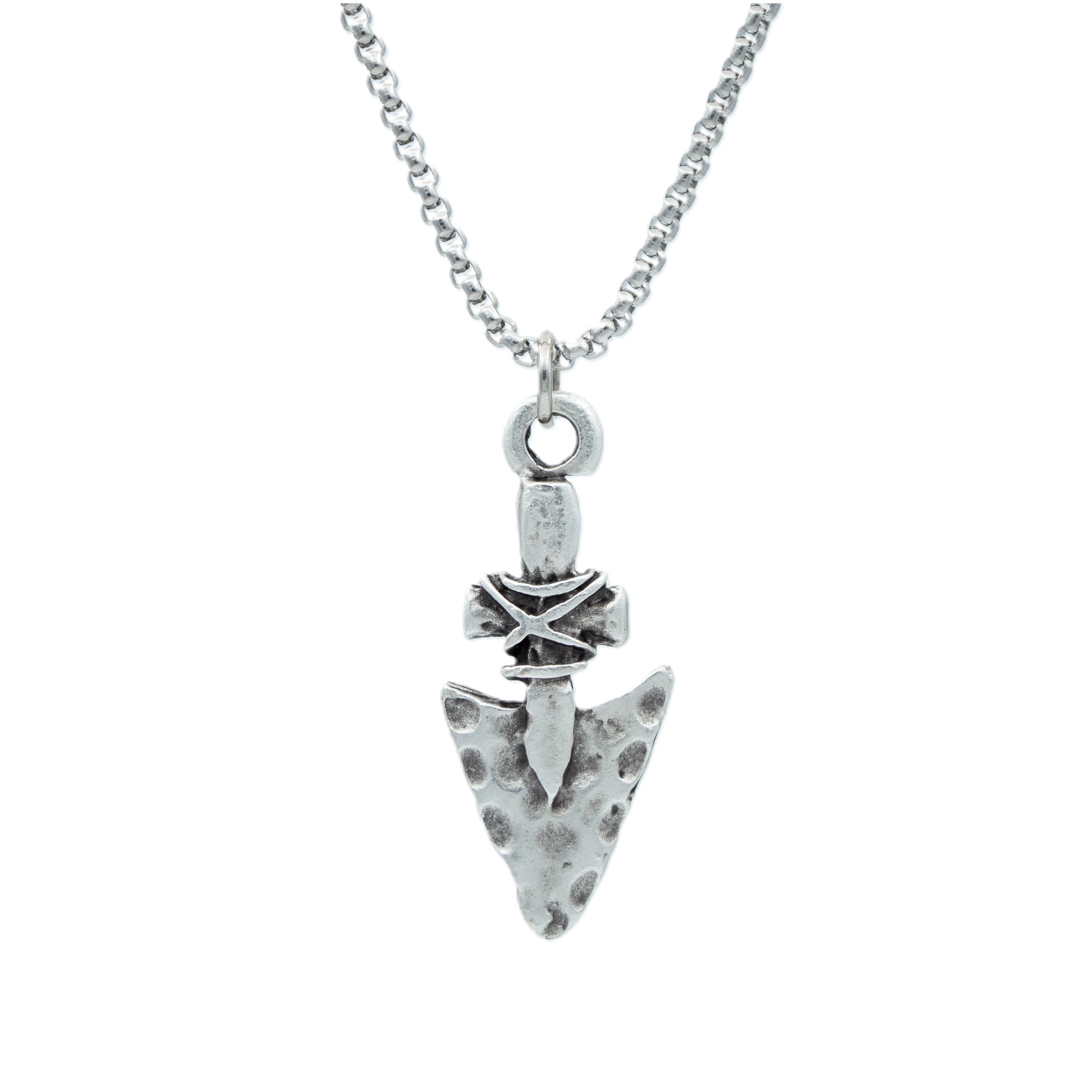 Antik Ok Ucu Şeklinde Kolye - Gümüş ( Silver ) Renk - 60 cm Örme Zincir Kolye