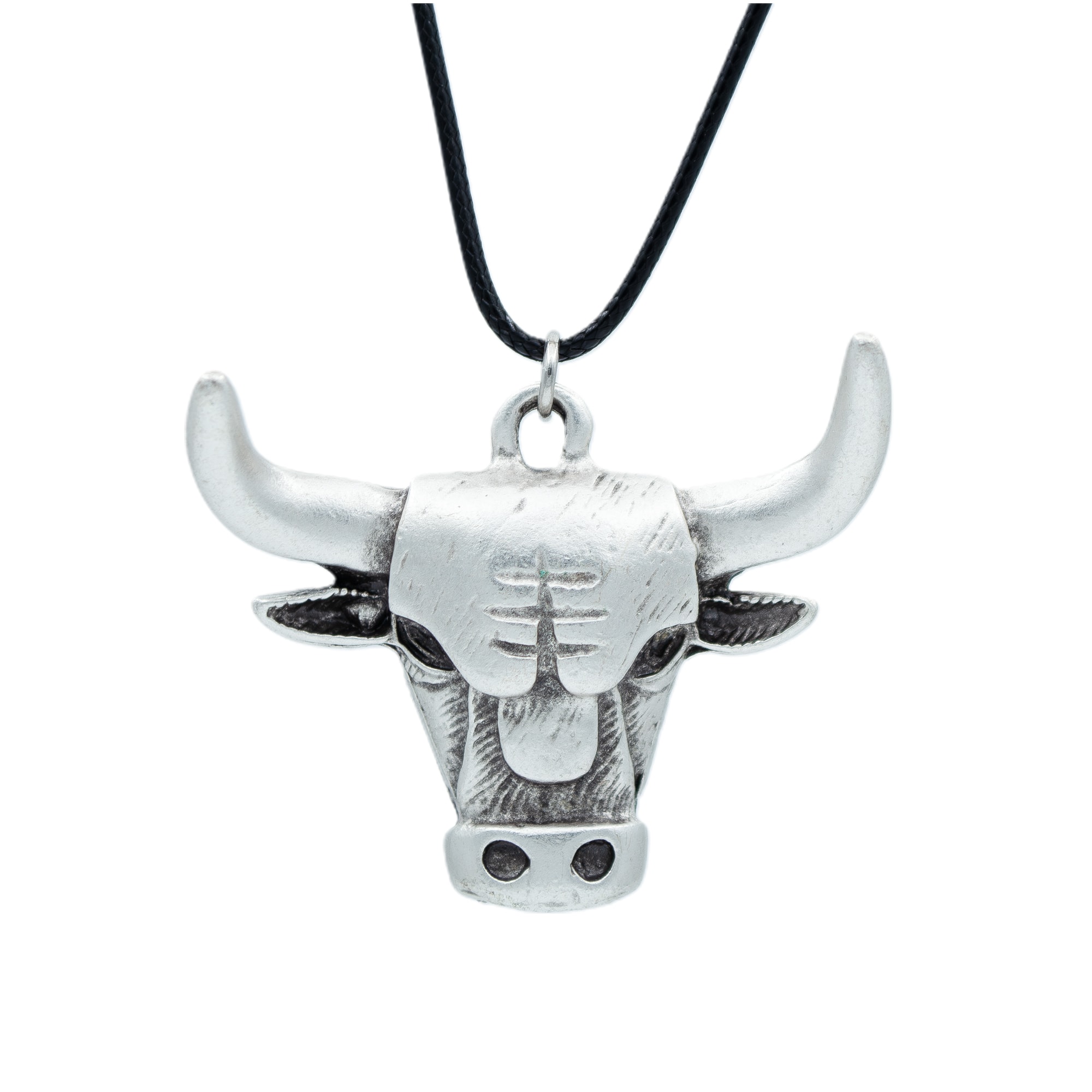 Boğa Kolye - Gümüş ( Silver ) Renk - 60 cm Deri İp Kolye