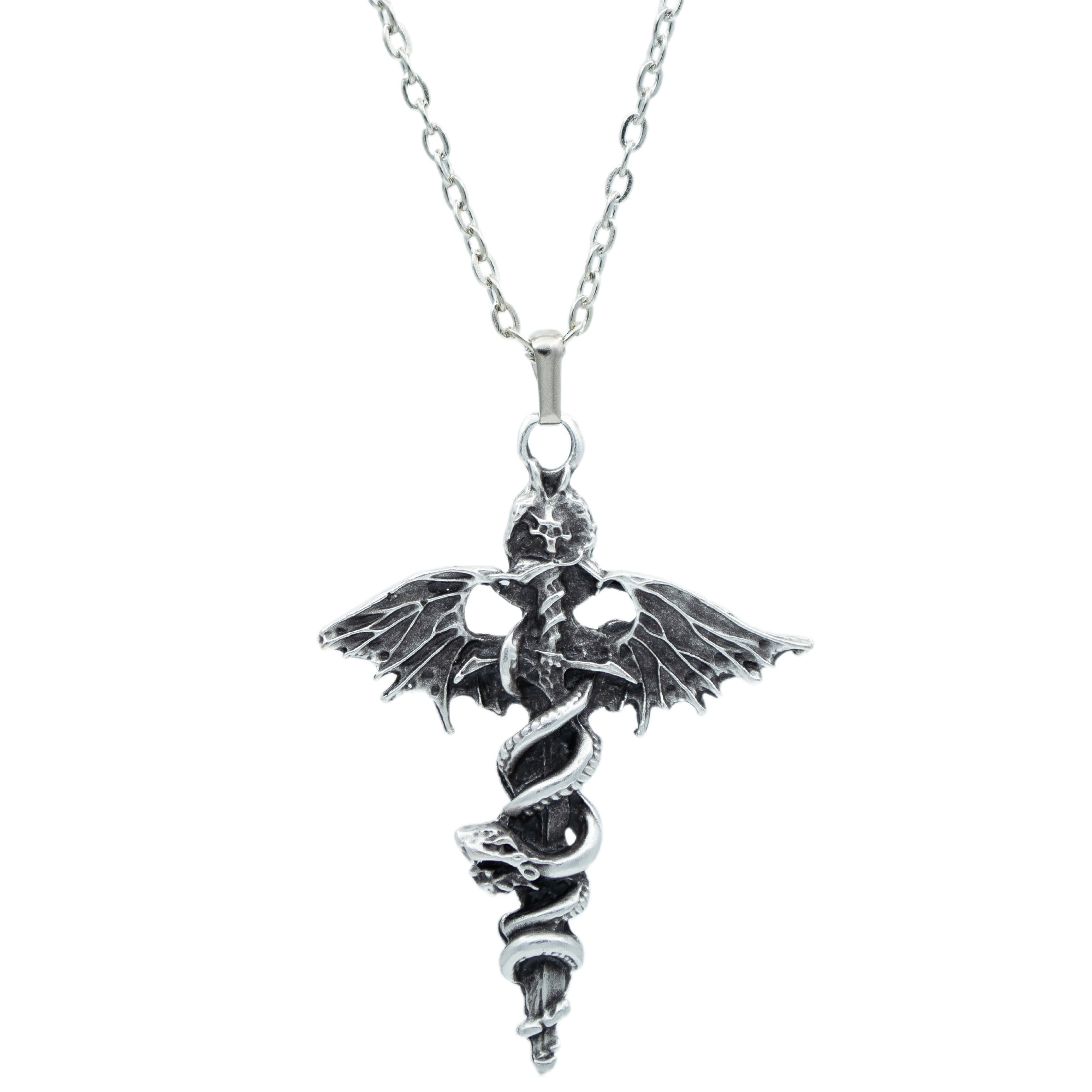 Kılıç Yılan Yarasa Kolye - Gümüş ( Silver ) Renk - 60 cm Düz Ezme Zincir Kolye