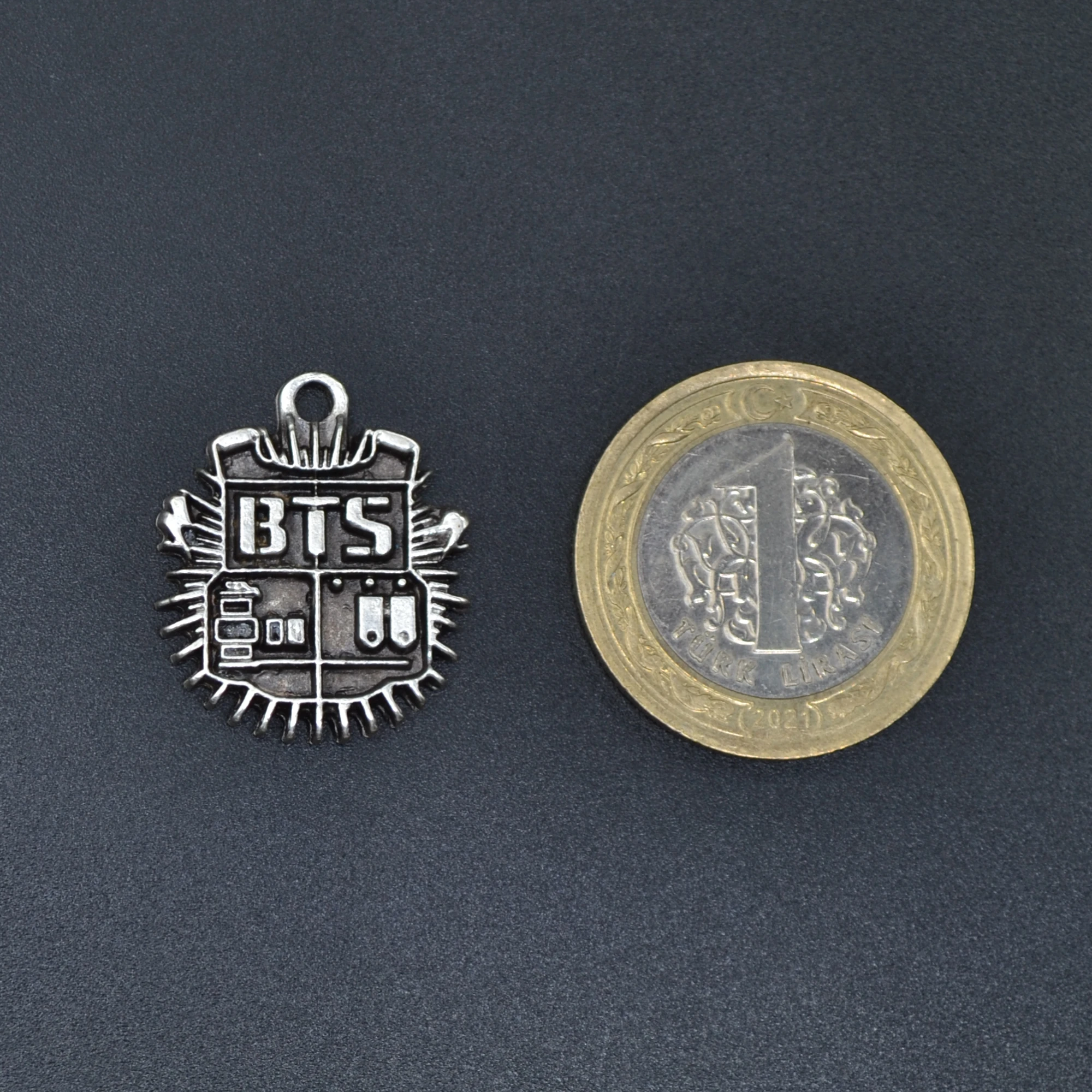 Minimal BTS Army Kolye - Gümüş ( Silver ) Renk - 60 cm Deri İp Kolye