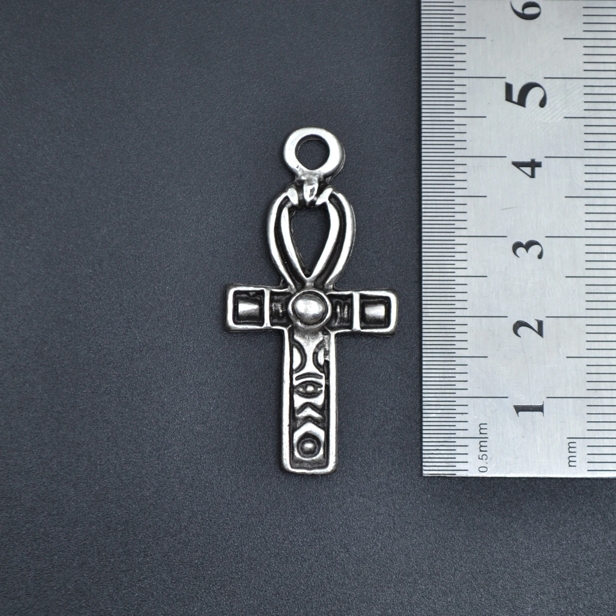 Ankh Sembolü - Nil'in Anahtarı Kolye - Gümüş ( Silver ) Renk - 60 cm Düz Ezme Zincir Kolye