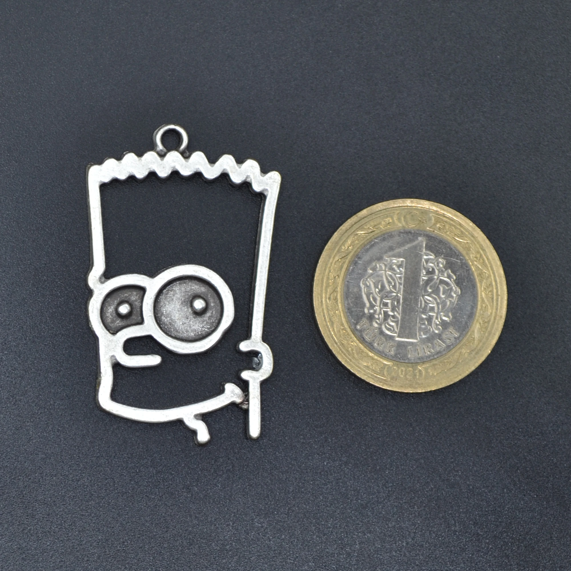 Bart Simpson Kolye - Gümüş ( Silver ) Renk - 60 cm Düz Ezme Zincir Kolye