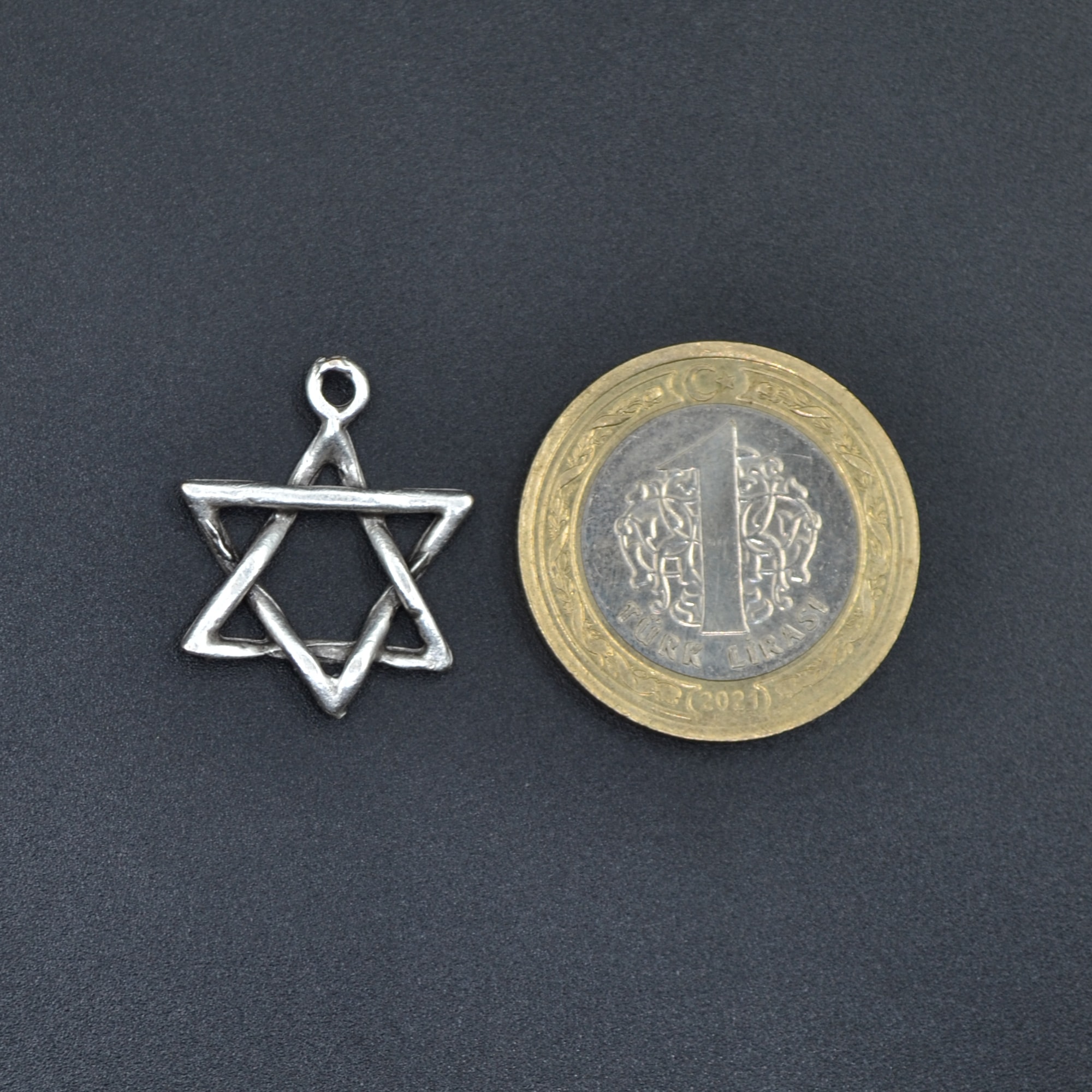 Minimal Pentagram Kolye - Gümüş ( Silver ) Renk - 60 cm Düz Ezme Zincir Kolye