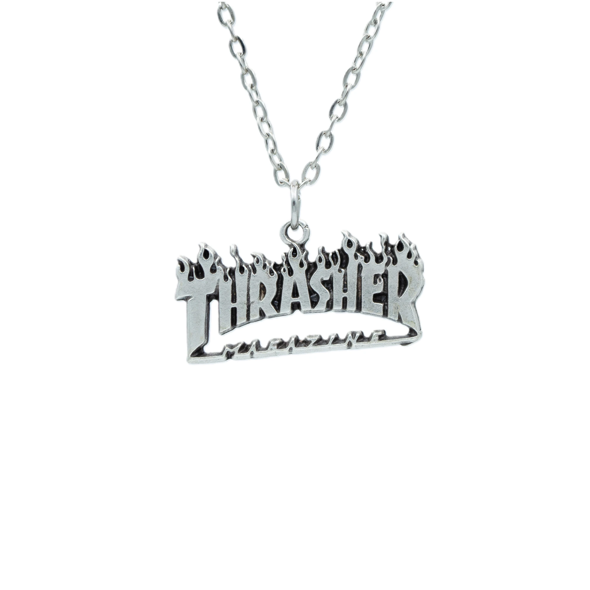 Thrasher Kolye - Gümüş ( Silver ) Renk - 60 cm Düz Ezme Zincir Kolye
