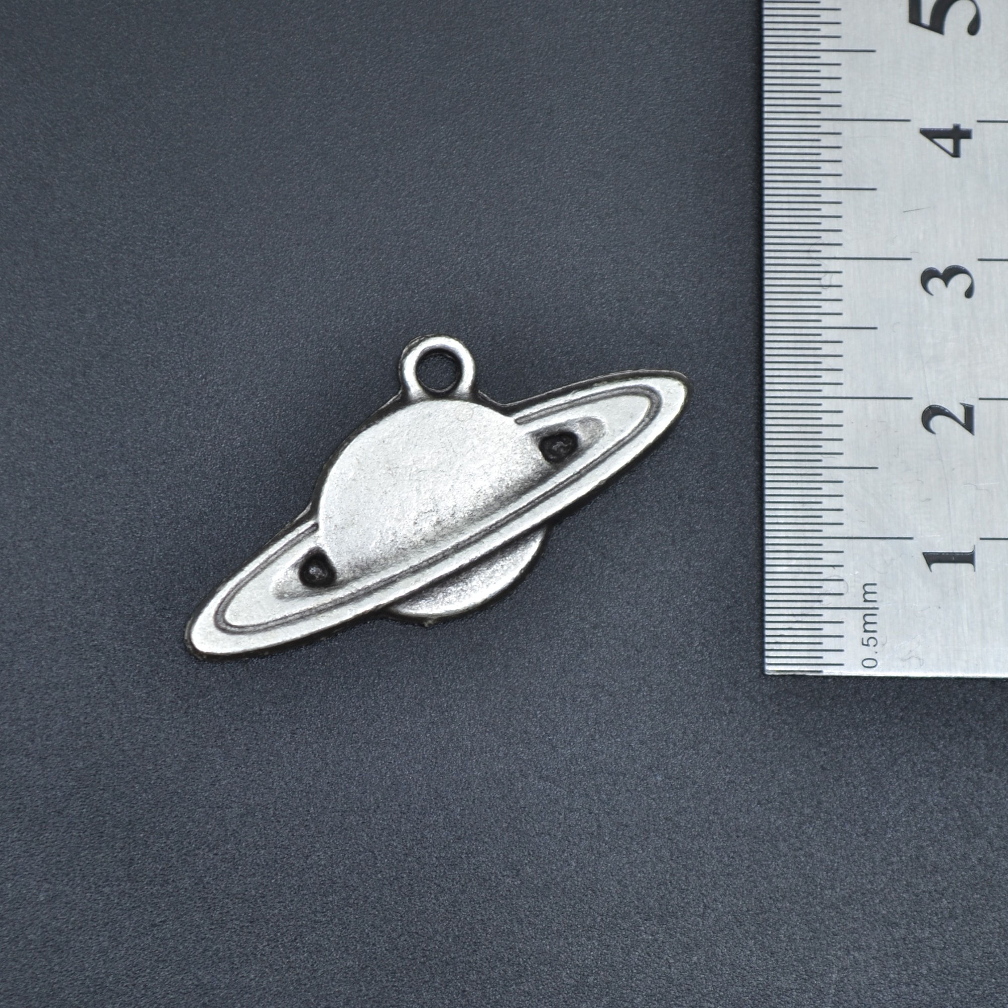 Gezegen - Satürn Kolye - Gümüş ( Silver ) Renk - 60 cm Düz Ezme Zincir Kolye