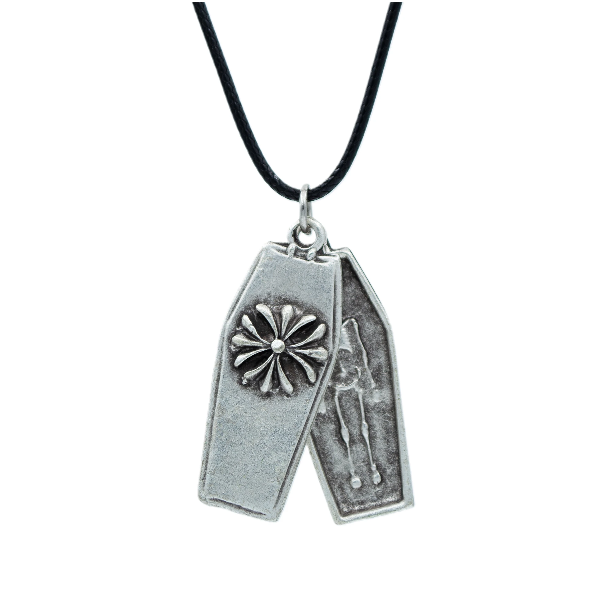 Tabut - İskelet Kolye - Gümüş ( Silver ) Renk - 60 cm Deri İp Kolye