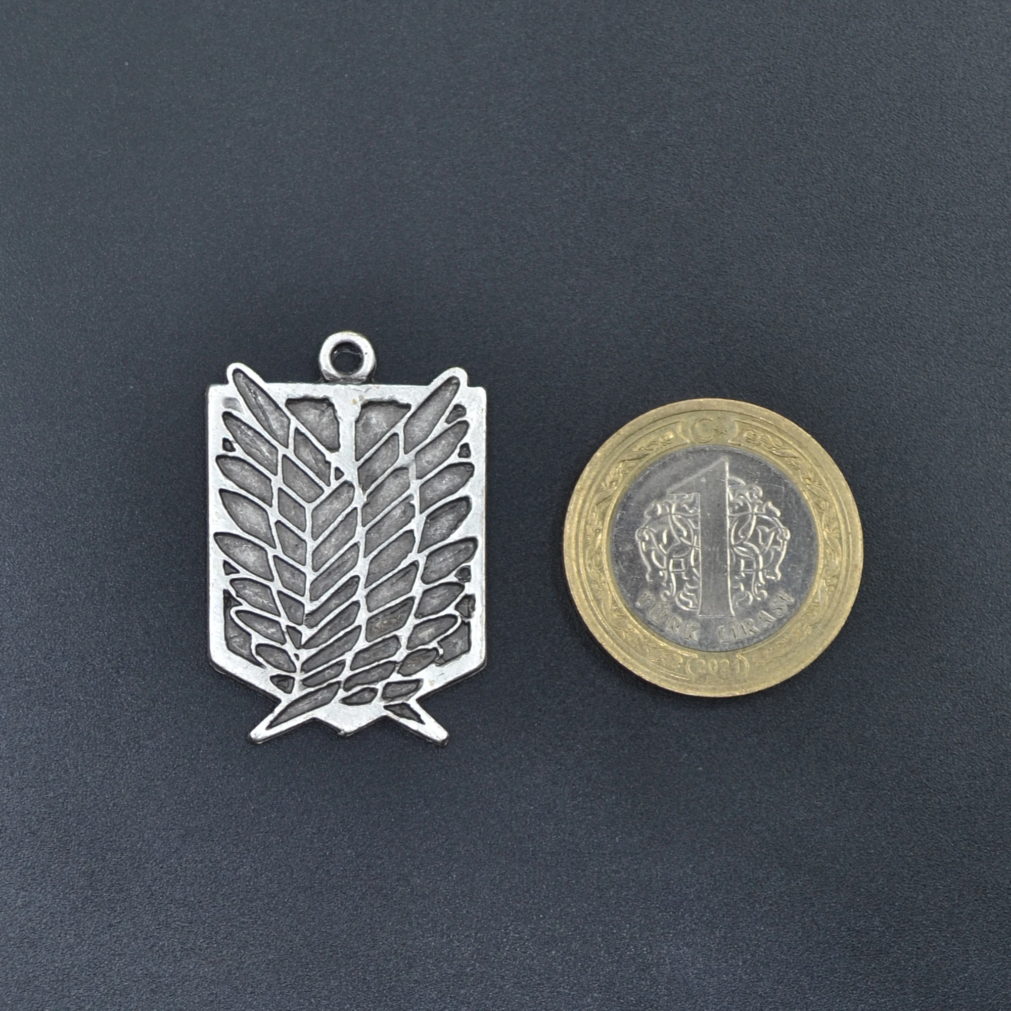 Attack On Titan Anime Kolye - Gümüş ( Silver ) Renk - 60 cm Deri İp Kolye