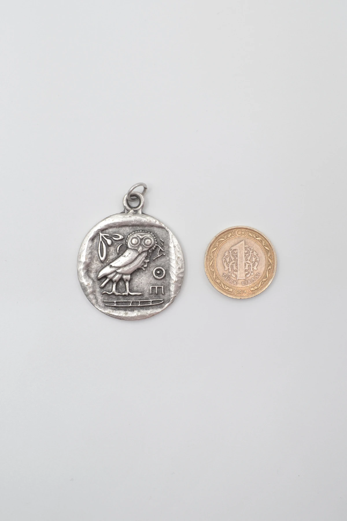 Yunan Mitolojisi Baykuş Kolye Ucu - Gümüş ( Silver ) Renk