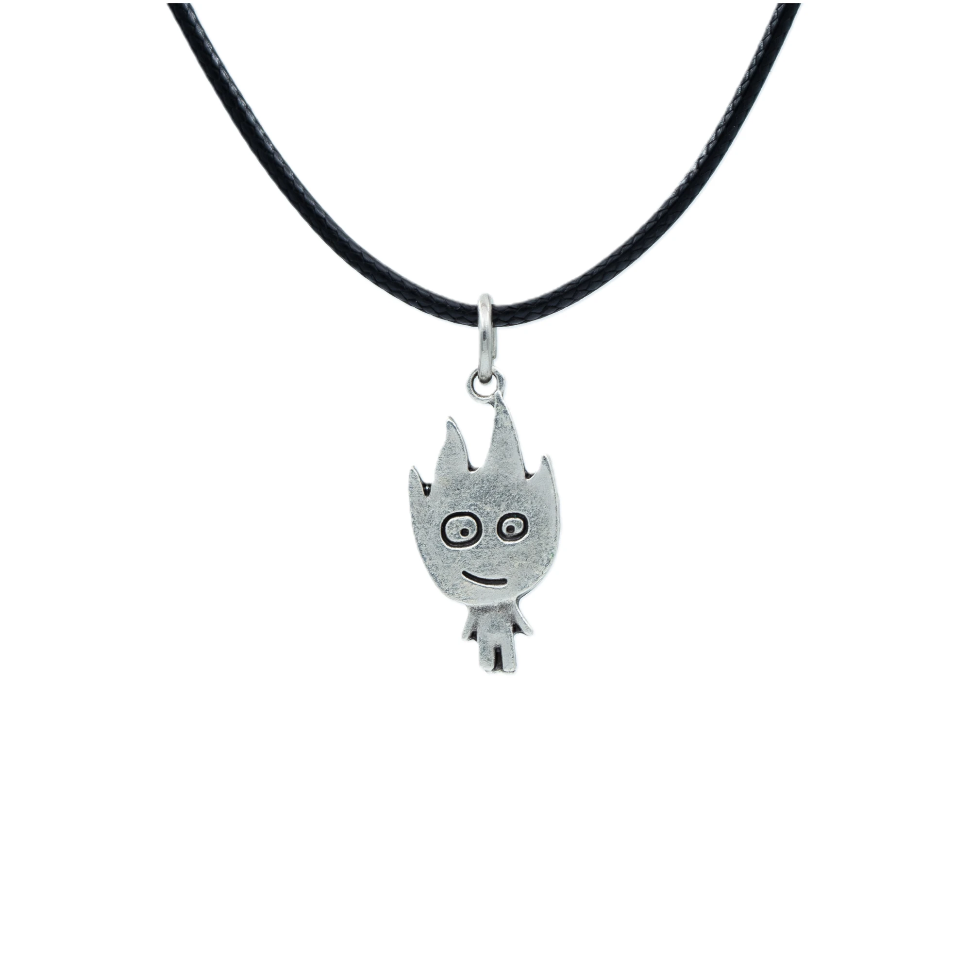 Minimal Ateş Kolye - Gümüş ( Silver ) Renk - 60 cm Deri İp Kolye