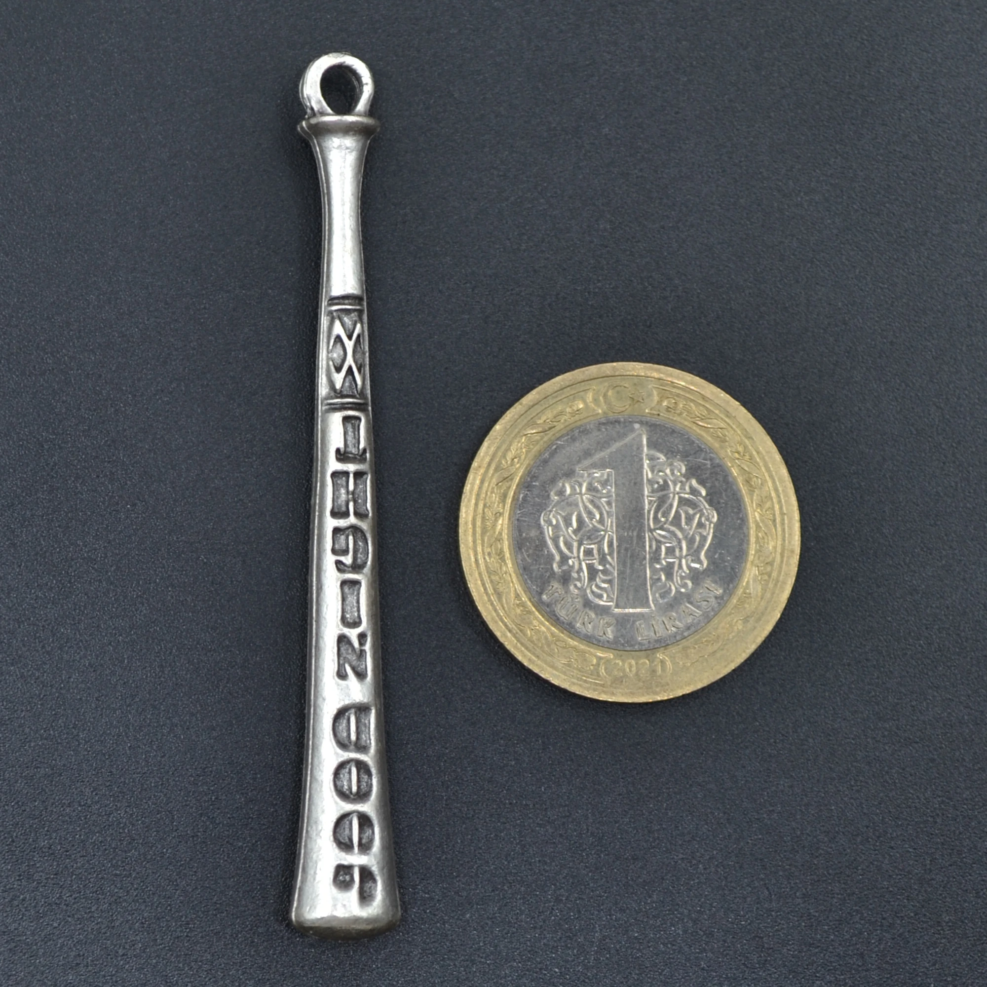 Beyzbol Sopası Kolye - Gümüş ( Silver ) Renk - 60 cm Örme Zincir Kolye