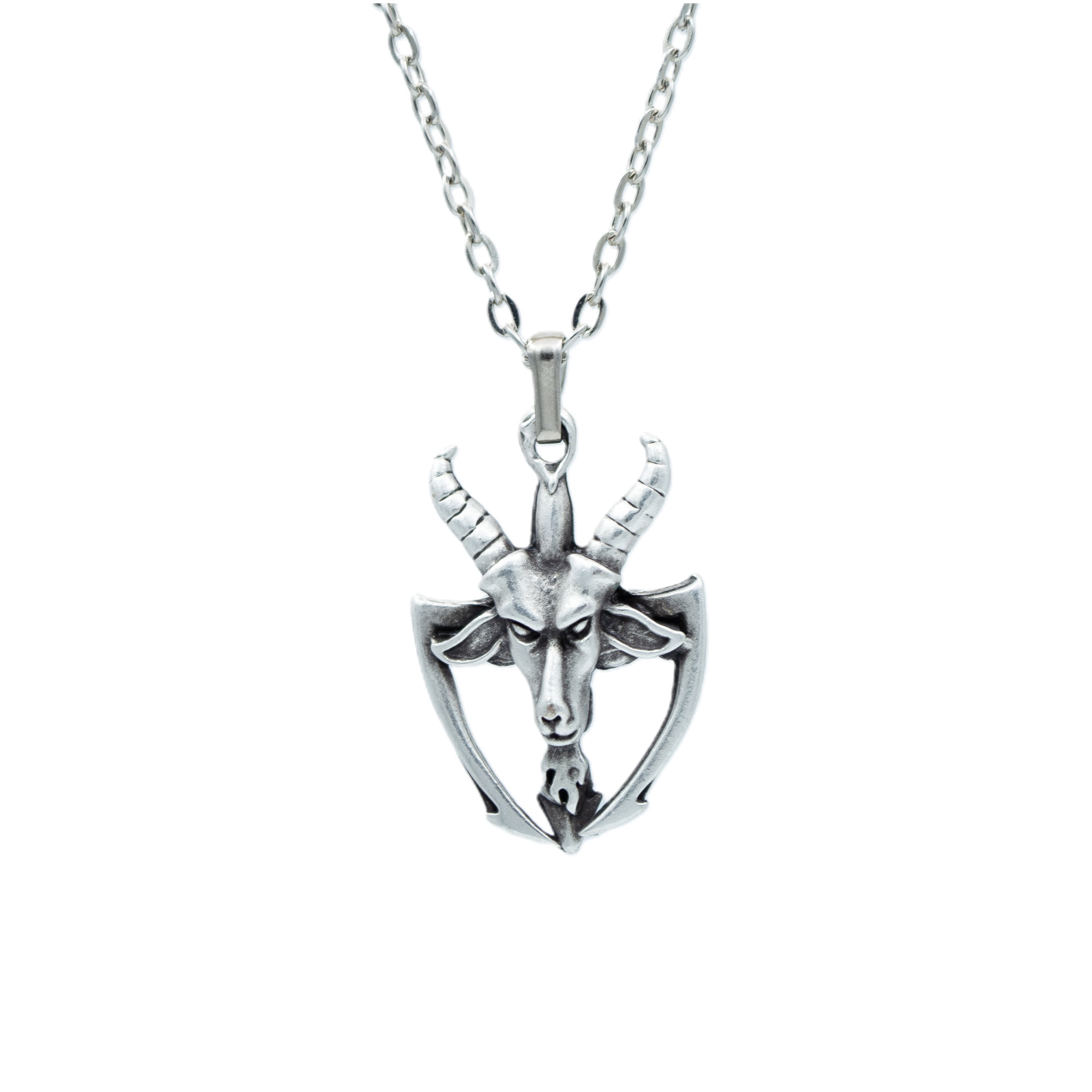 Pagan - Keçi Şeytan Kolye - Gümüş ( Silver ) Renk - 60 cm Düz Ezme Zincir Kolye