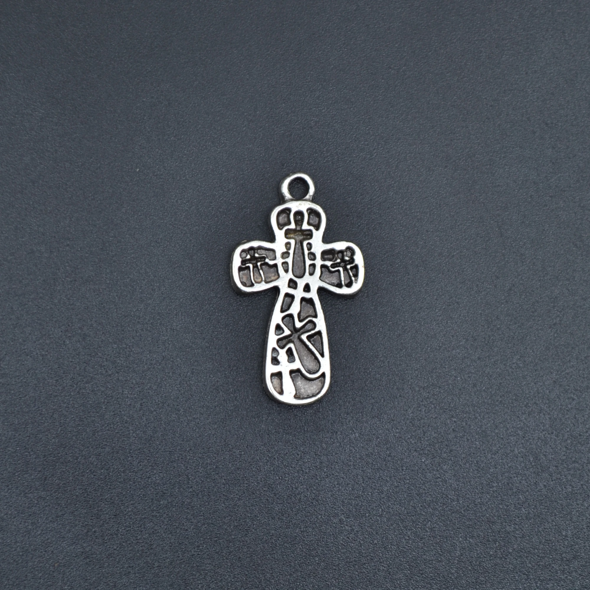 Minimal Haç Desenli Haç Kolye - Gümüş ( Silver ) Renk - 60 cm Deri İp Kolye