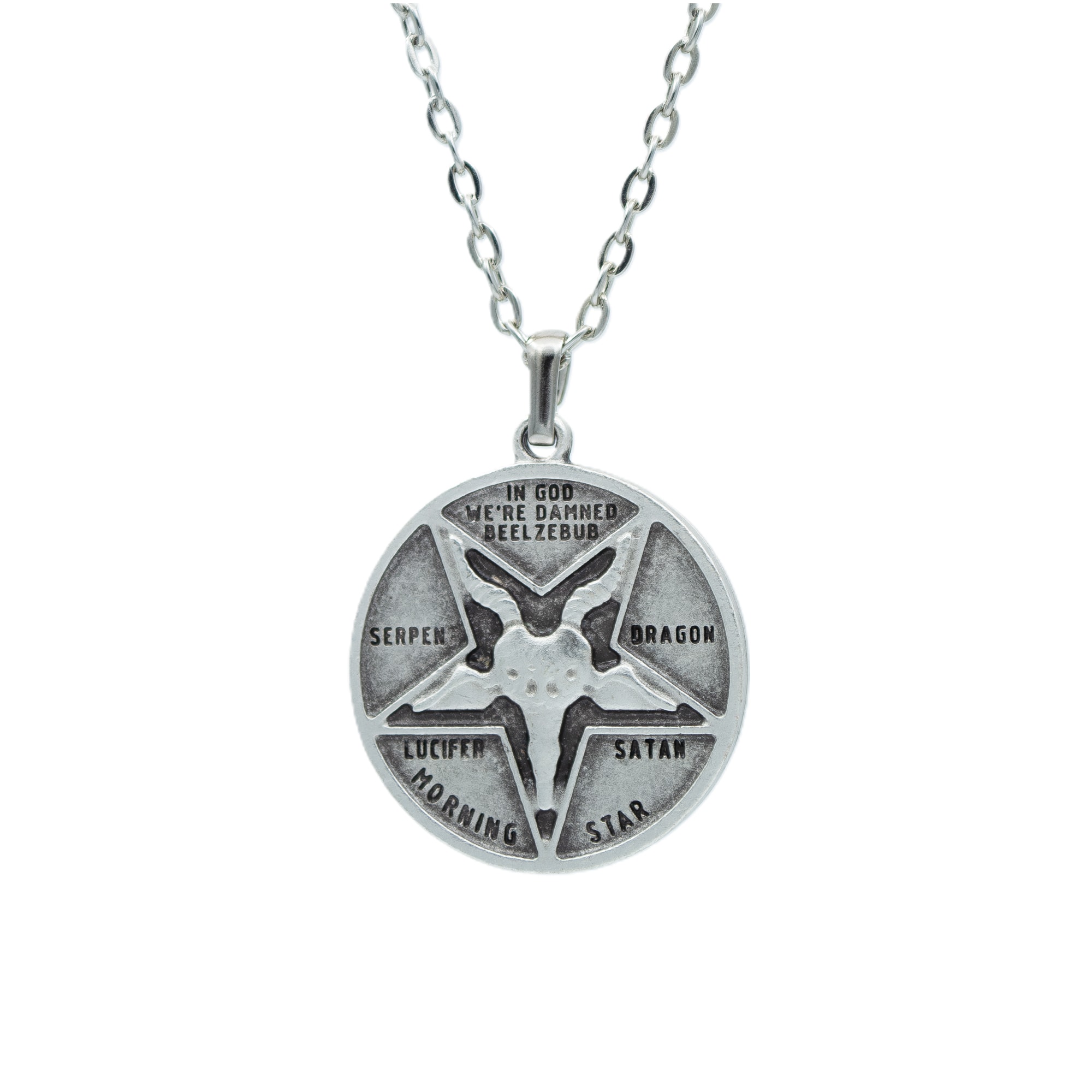 Pagan - Keçi Şeytan - Hz. İsa Kolye - Gümüş ( Silver ) Renk - 60 cm Düz Ezme Zincir Kolye