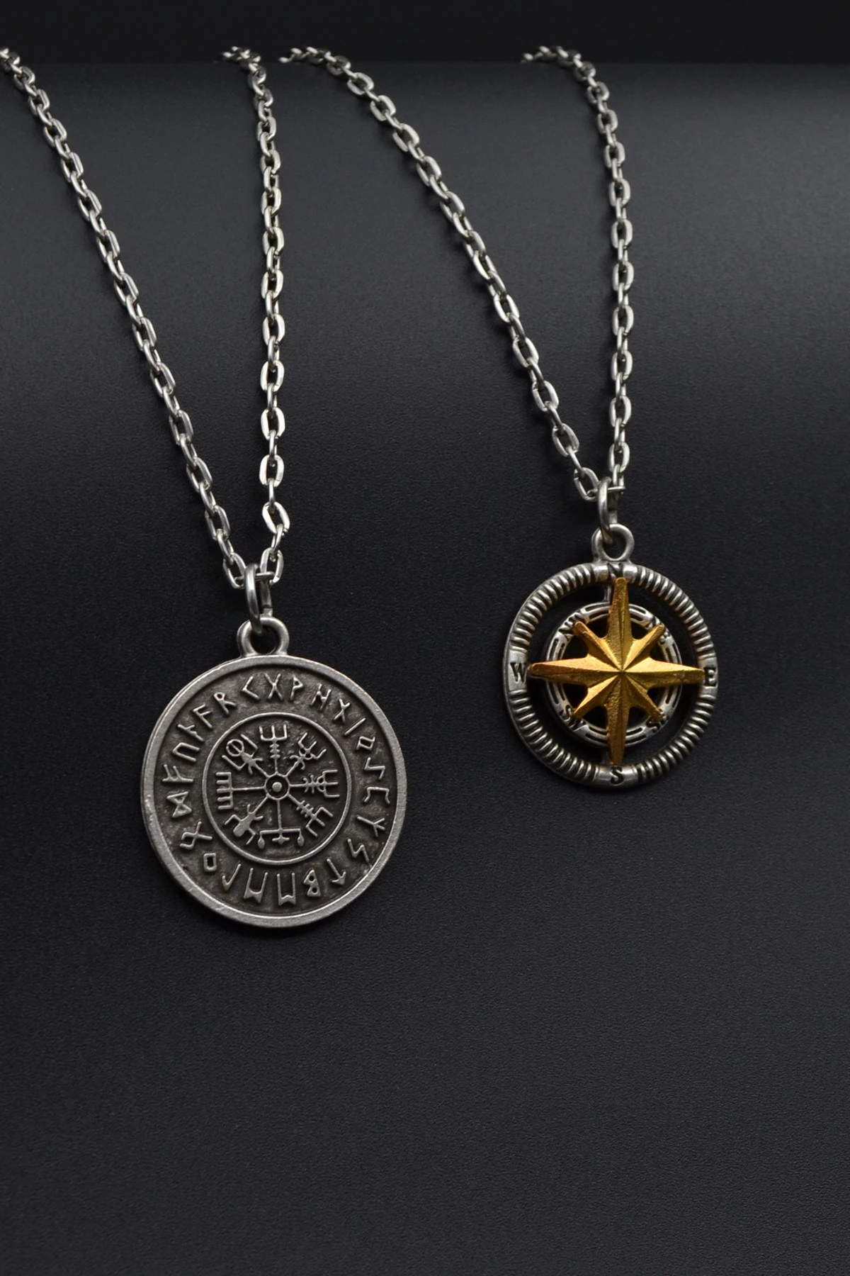 2'li Pusula Kutup Yıldızlı - Viking Pusula Erkek Kadın Kolye Seti