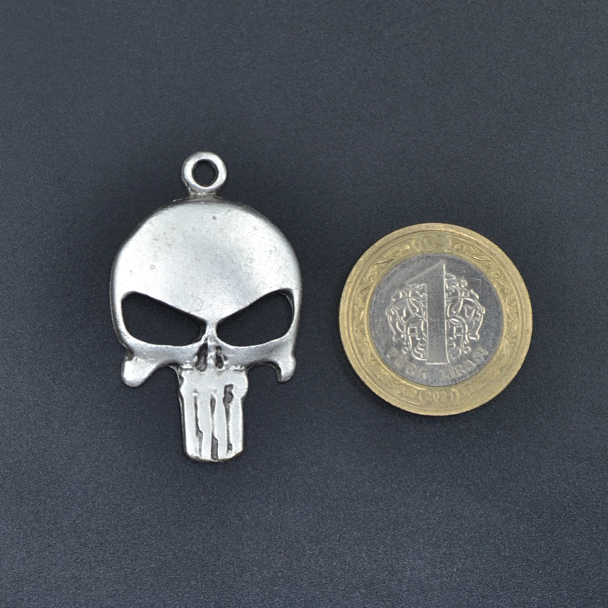 Punisher Cezalandırıcı Kolye - Gümüş ( Silver ) Renk - 60 cm Deri İp Kolye