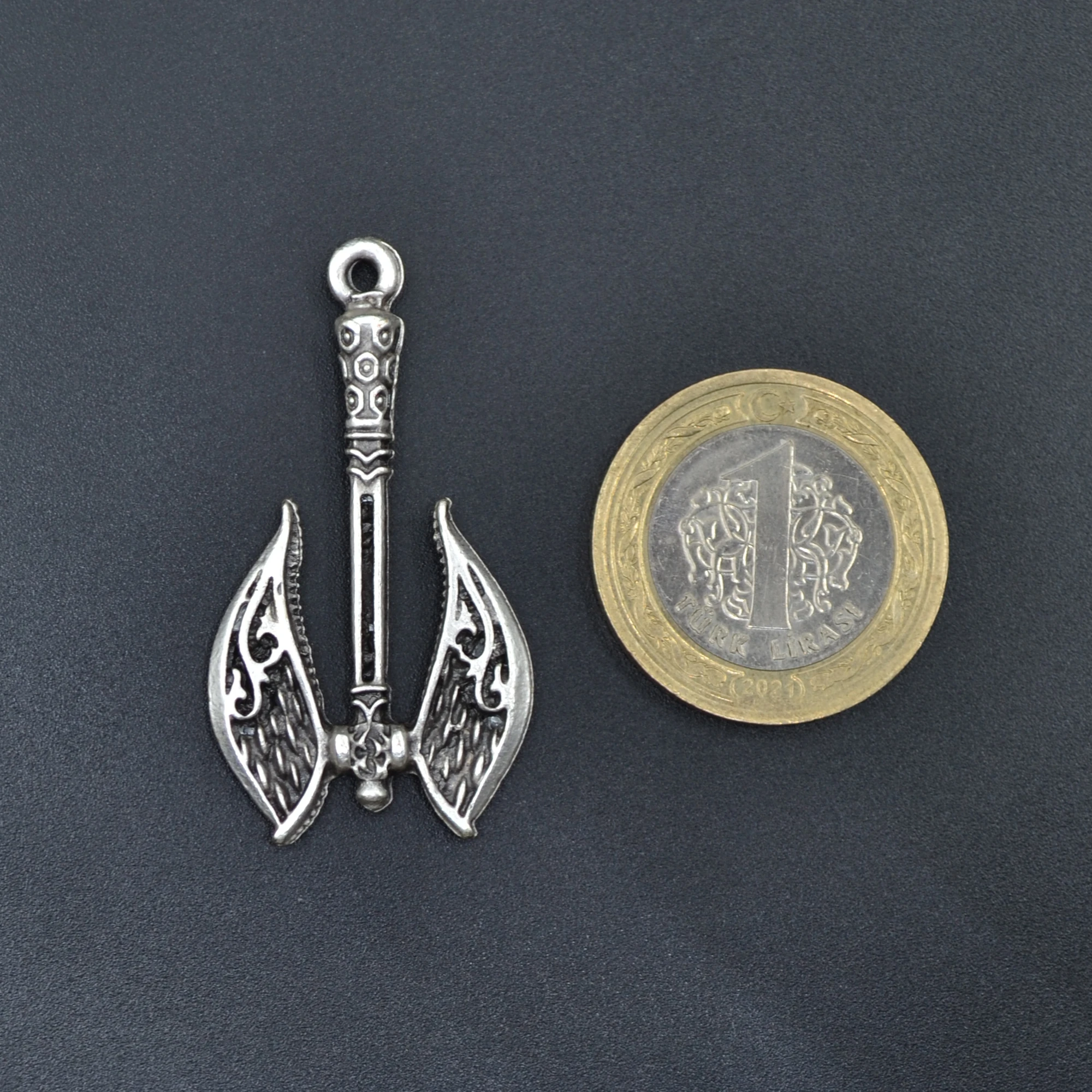 Axe - Balta Kolye - Gümüş ( Silver ) Renk - 60 cm Örme Zincir Kolye