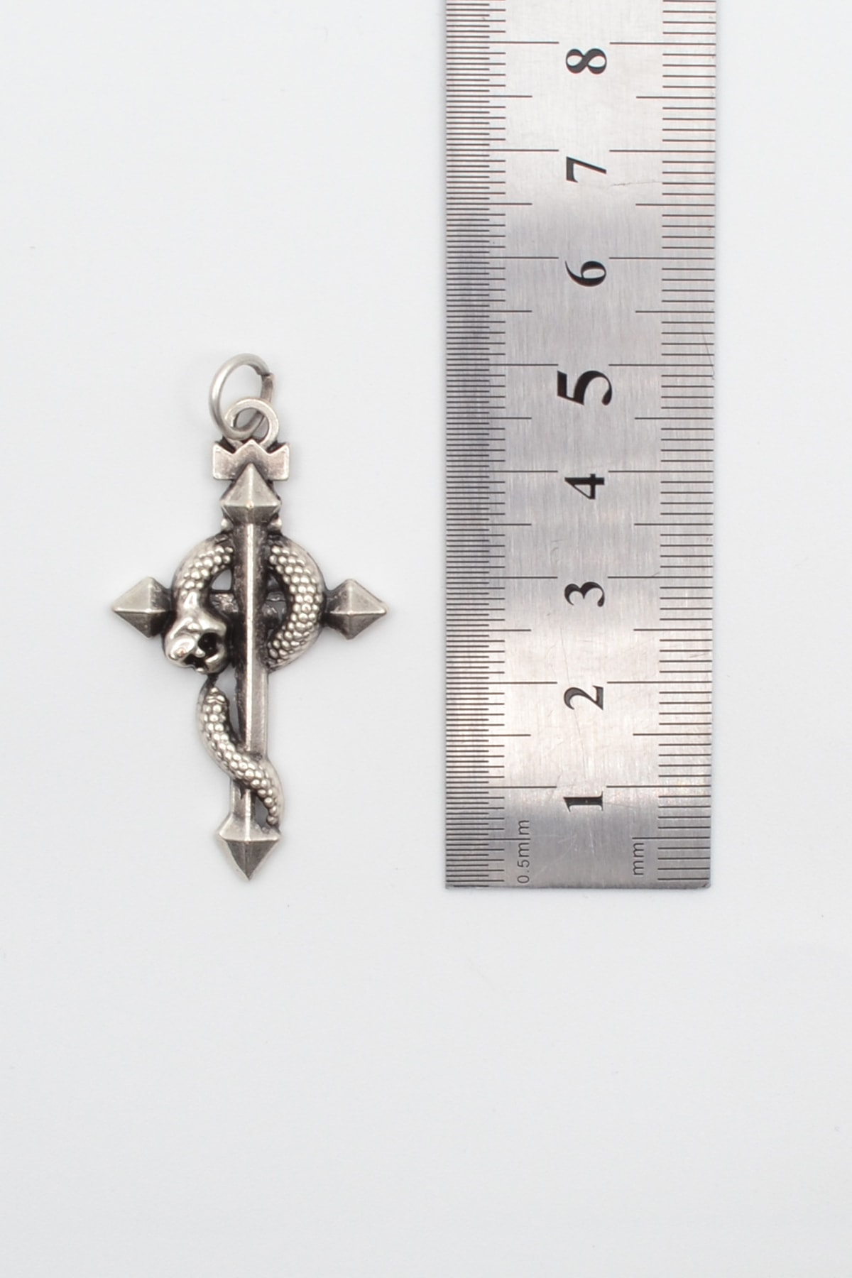 Yılanlı Haç Kolye - Gümüş ( Silver ) Renk - 60 cm Örme Zincir Kolye