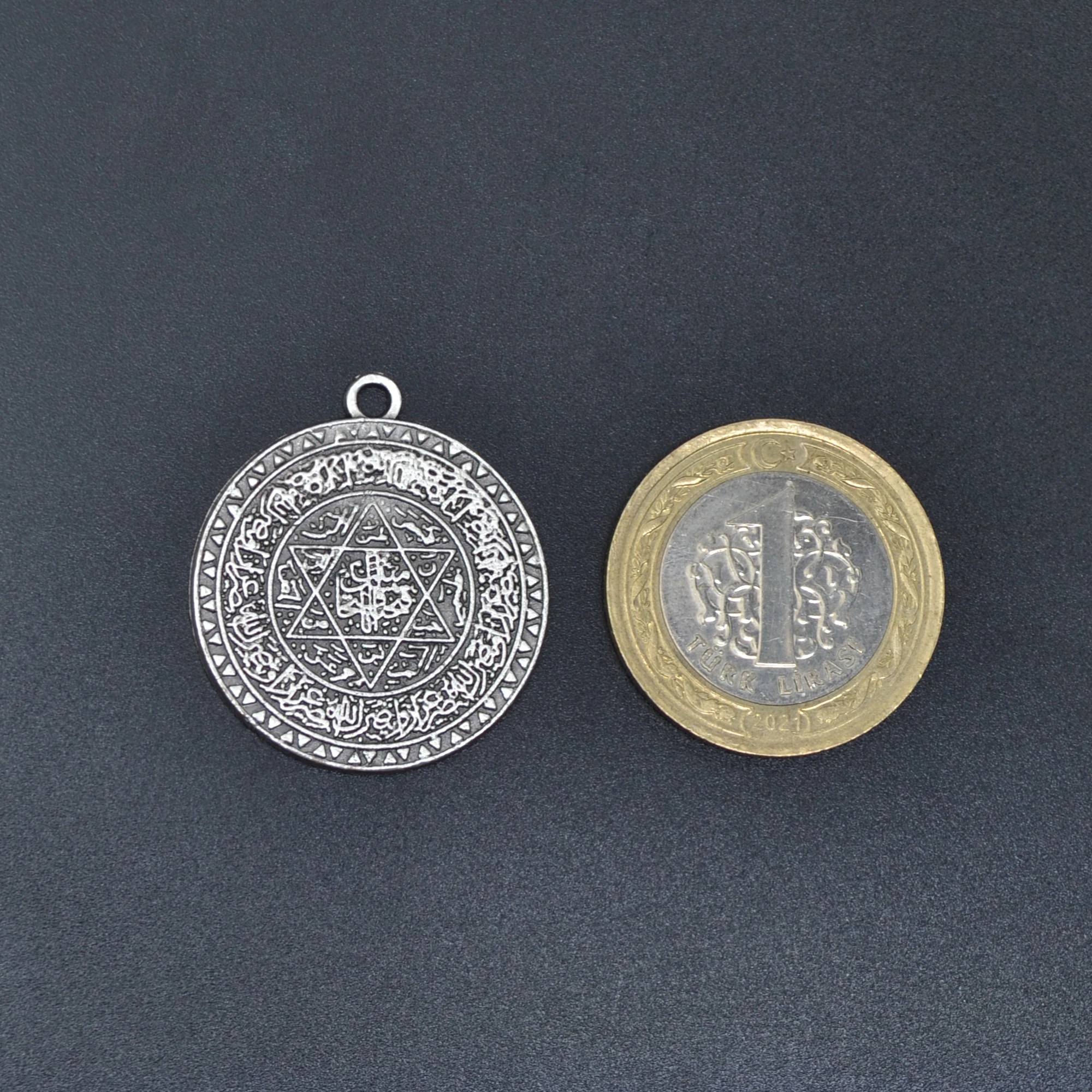 Hz Süleyman Tılsım Mührü Kolye - Gümüş ( Silver ) Renk - 60 cm Düz Ezme Zincir Kolye