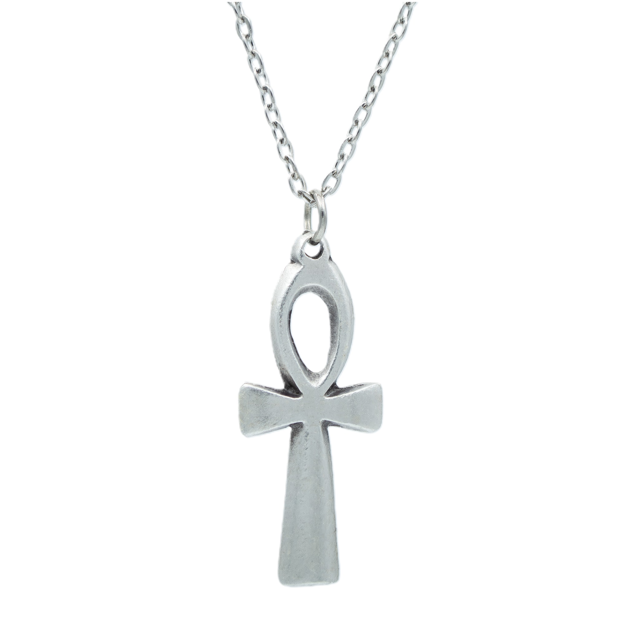 Ankh Sembolü - Nil'in Anahtarı Kolye - Gümüş ( Silver ) Renk - 60 cm Düz Ezme Zincir Kolye