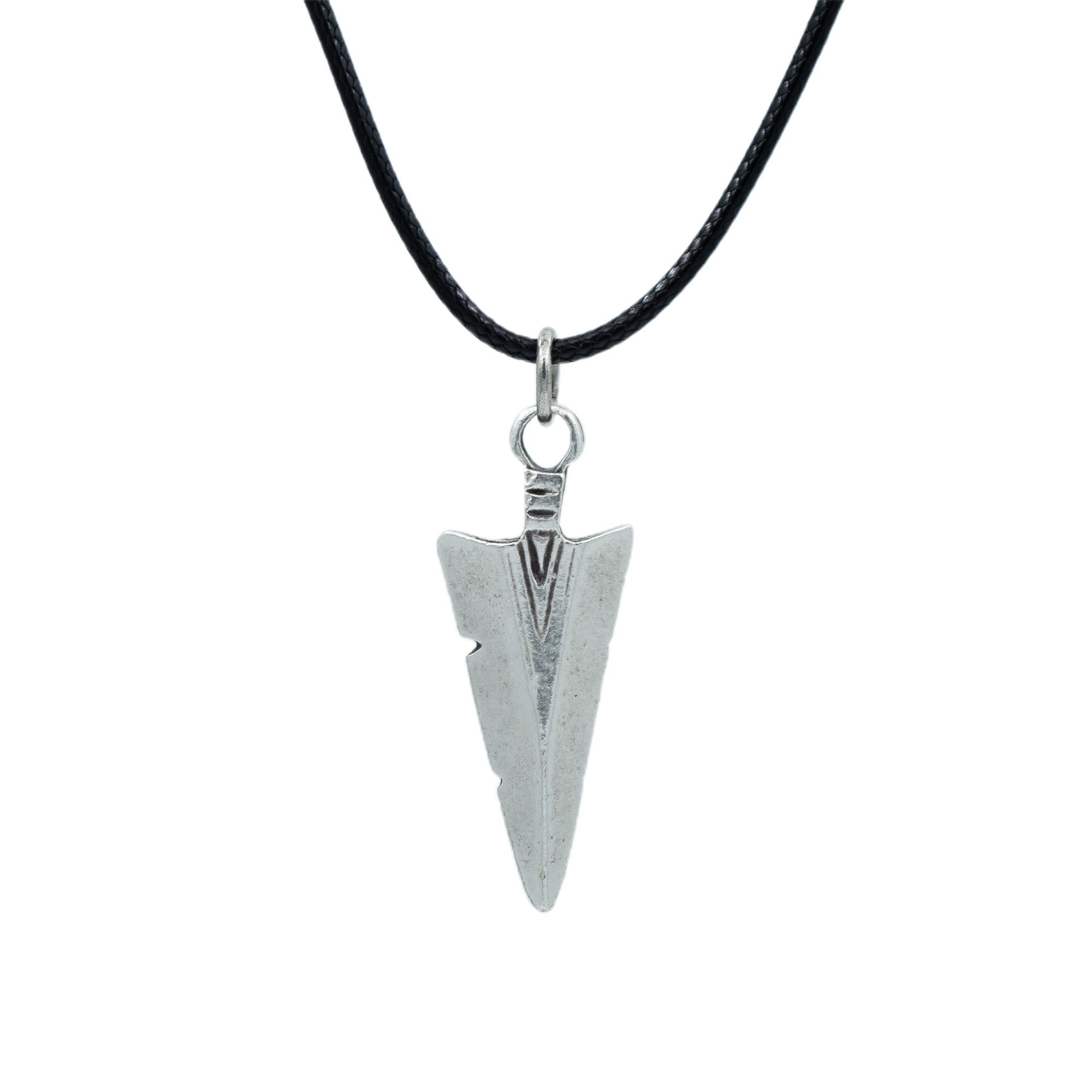 Ok Ucu Şeklinde Kolye - Gümüş ( Silver ) Renk - 60 cm Deri İp Kolye