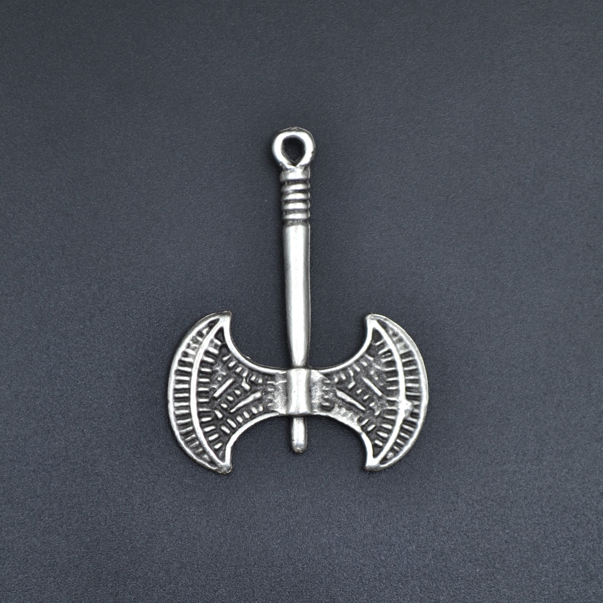 Çift Taraflı Balta Kolye - Gümüş ( Silver ) Renk - 60 cm Düz Ezme Zincir Kolye