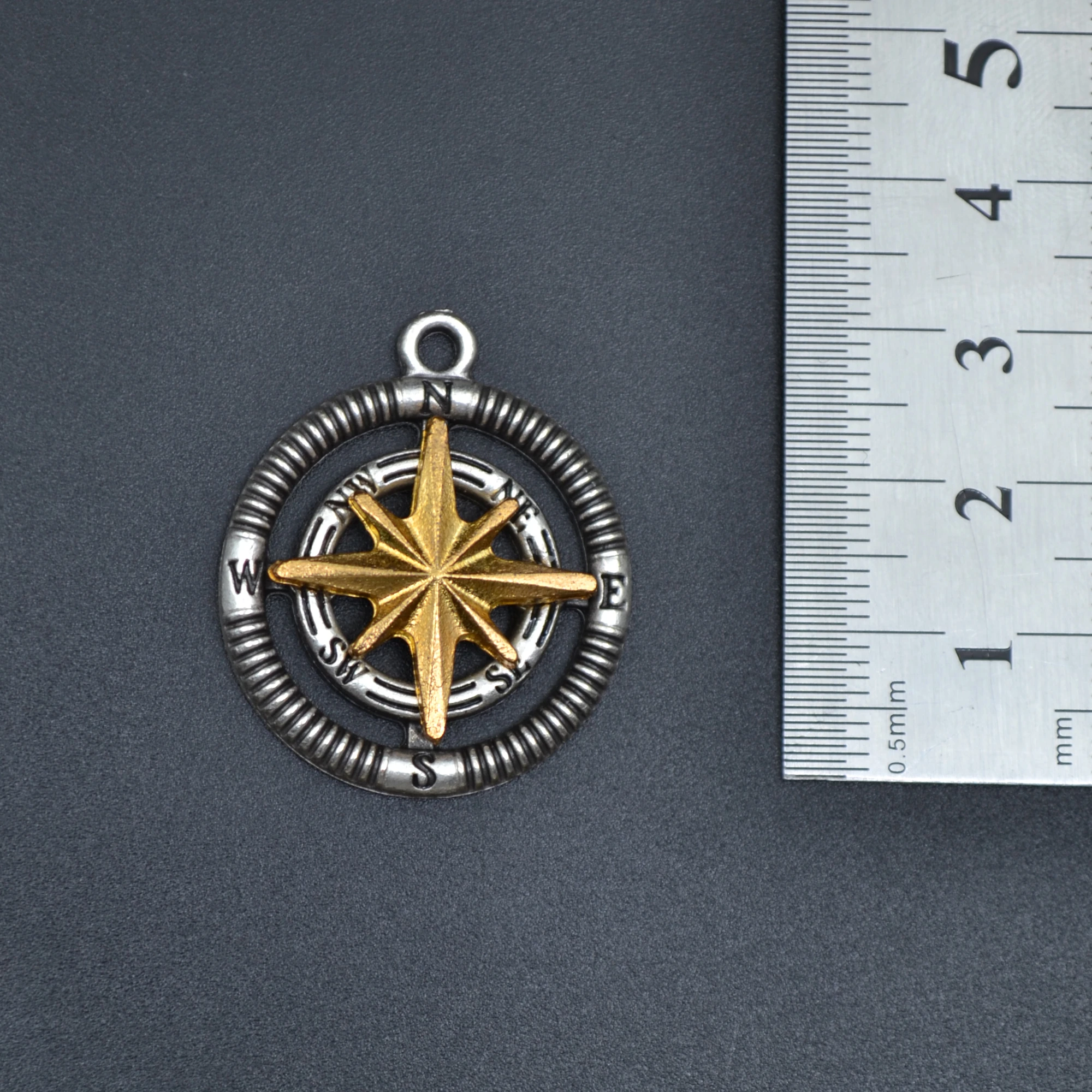 Kutup Yıldızı Detaylı Pusula Kolye - Gümüş ( Silver ) Renk - 60 cm Örme Zincir Kolye