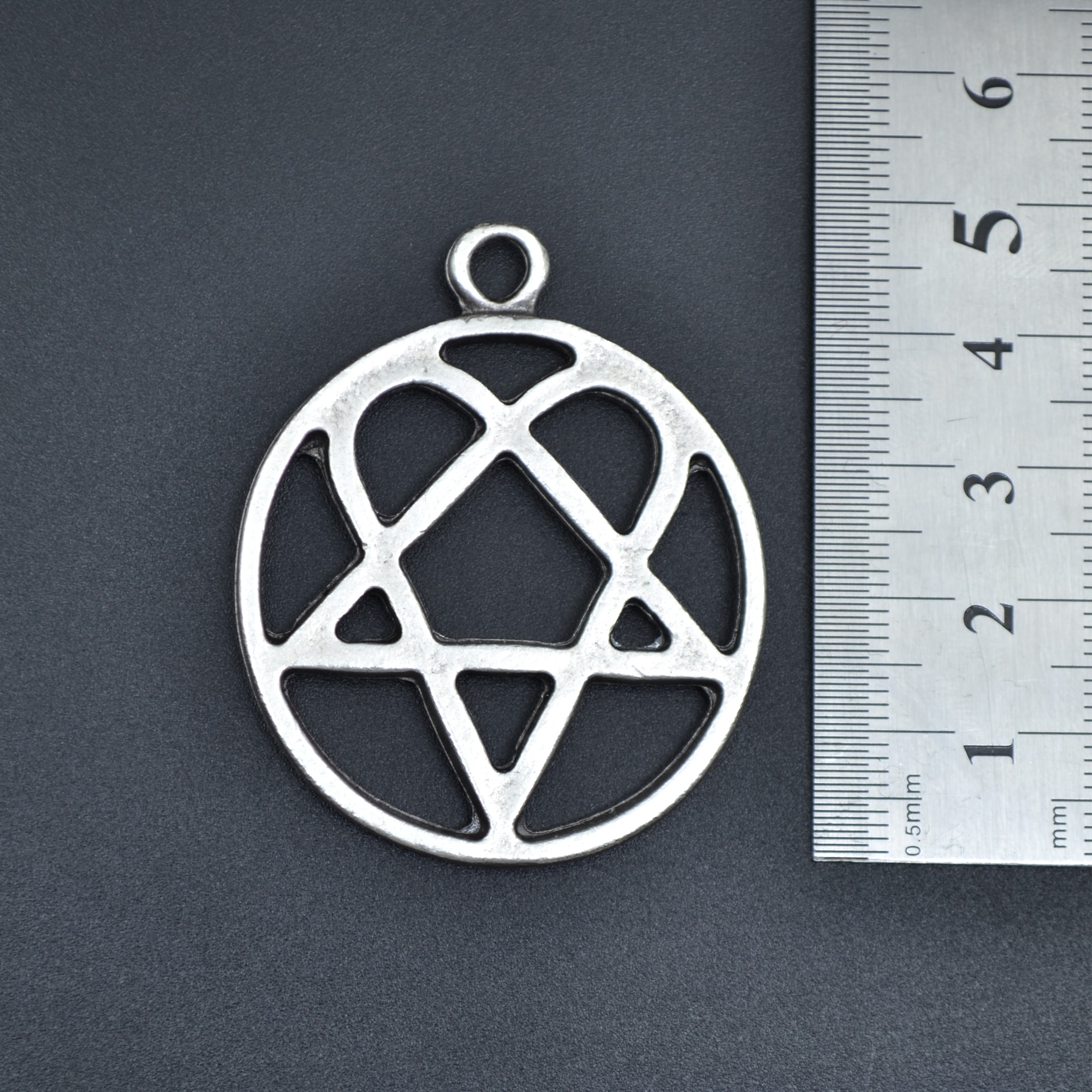 Büyük Heartagram Kolye - Gümüş ( Silver ) Renk - 60 cm Düz Ezme Zincir Kolye