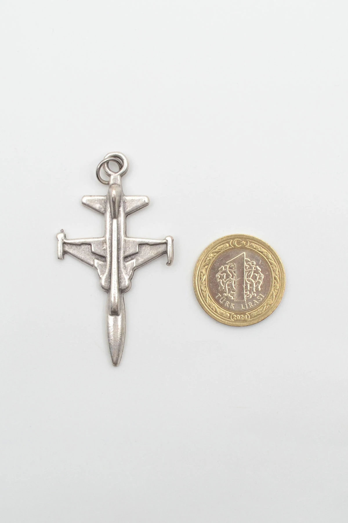 F-5 Tiger Savaş Uçağı Kolye - Gümüş ( Silver ) Renk - 60 cm Düz Ezme Zincir Kolye