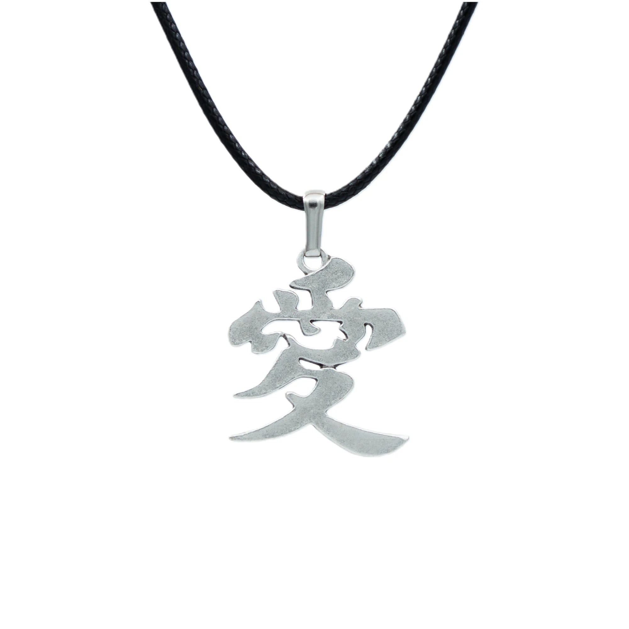 Çin Aşk Sembolü Kolye - Gümüş ( Silver ) Renk - 60 cm Deri İp Kolye