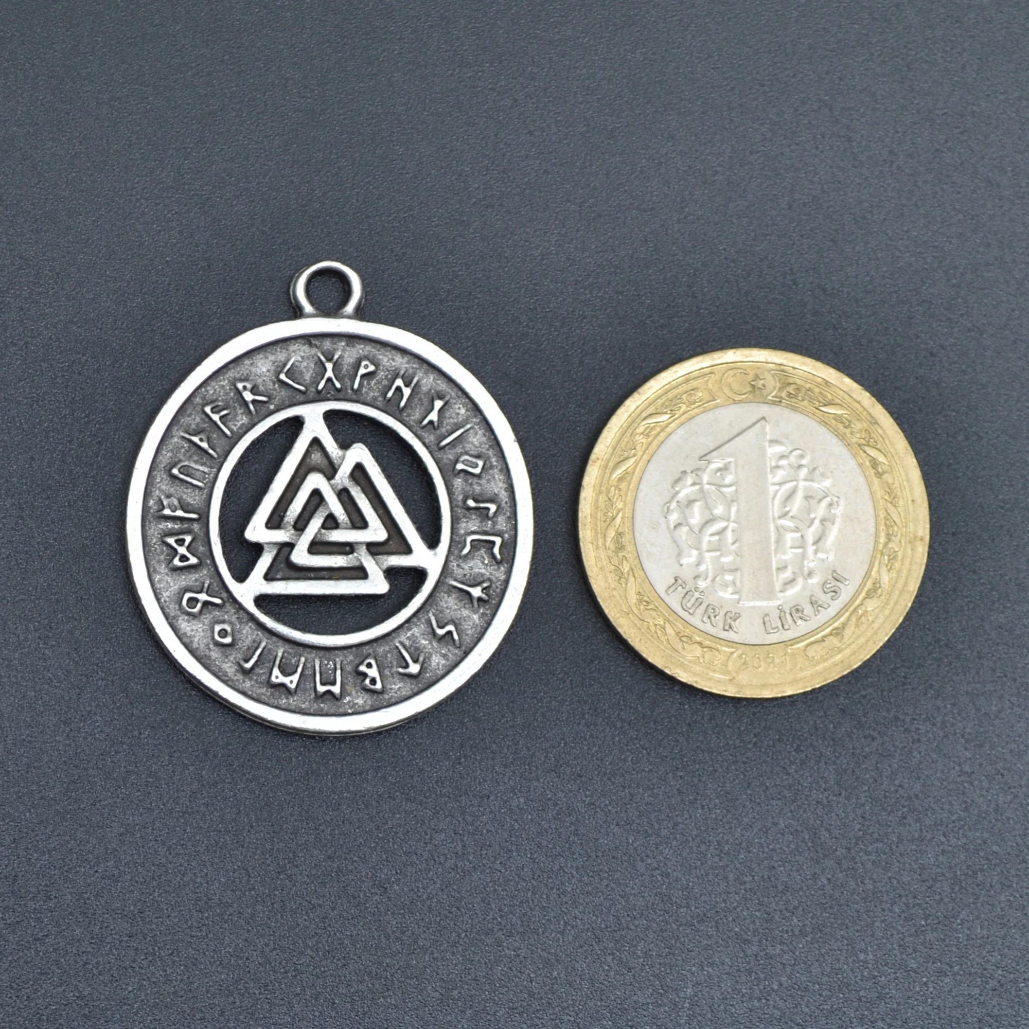 Viking Pusula Run Sembollü Kolye - Gümüş ( Silver ) Renk - 60 cm Örme Zincir Kolye