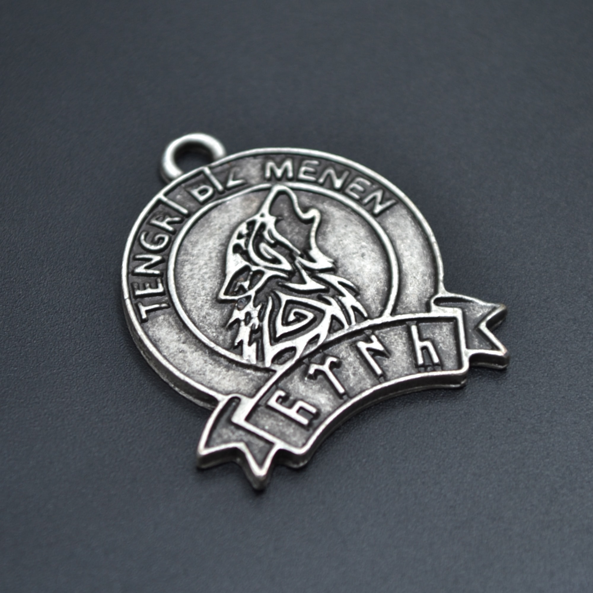 Tengri Biz Menen Göktürkçe Türk Kolye - Gümüş ( Silver ) Renk - 60 cm Deri İp Kolye