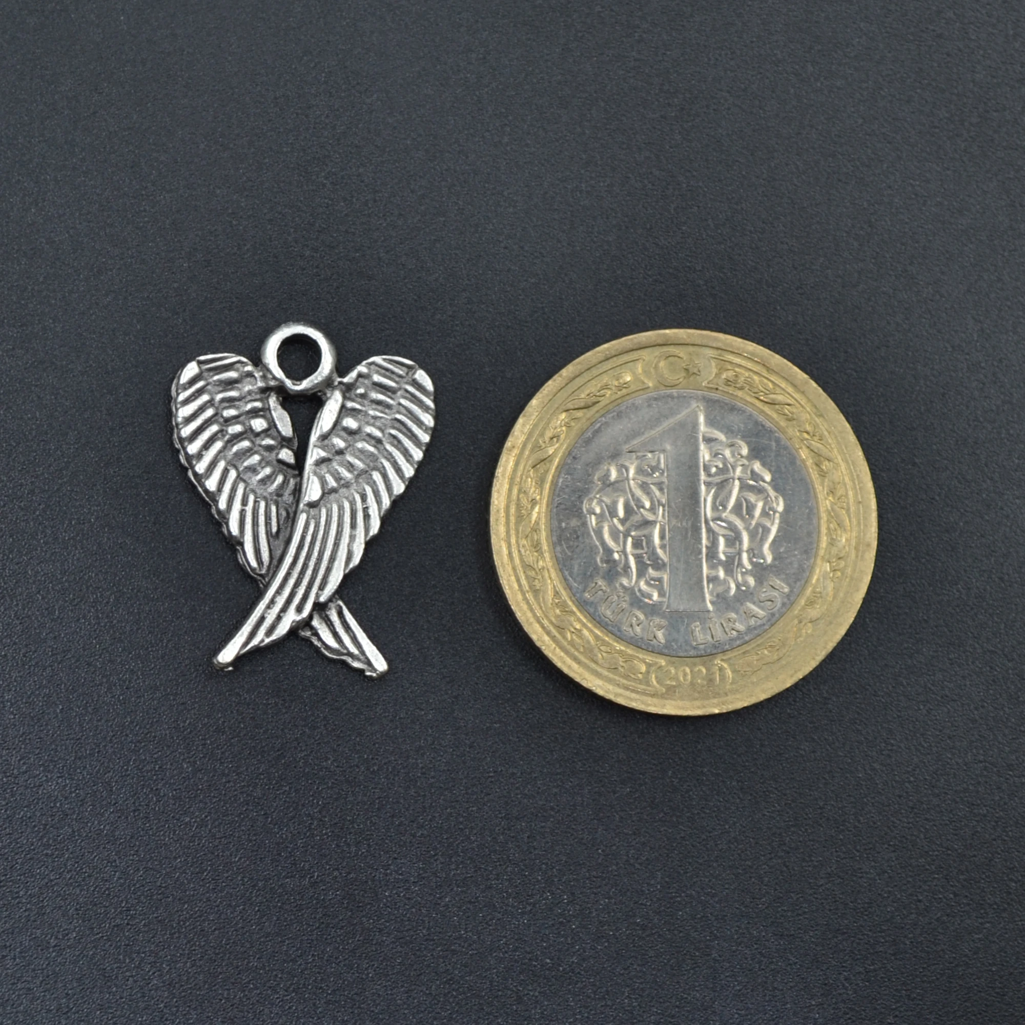 Minimal Melek Kanadı Kolye - Gümüş ( Silver ) Renk - 60 cm Deri İp Kolye