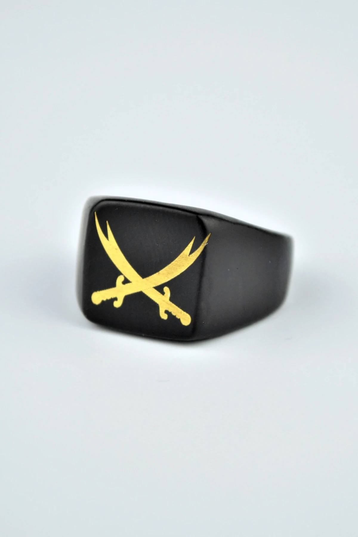 Zülfikar Kılıç Kare Şovalye Mat Siyah Ayarlamalı Erkek Yüzük