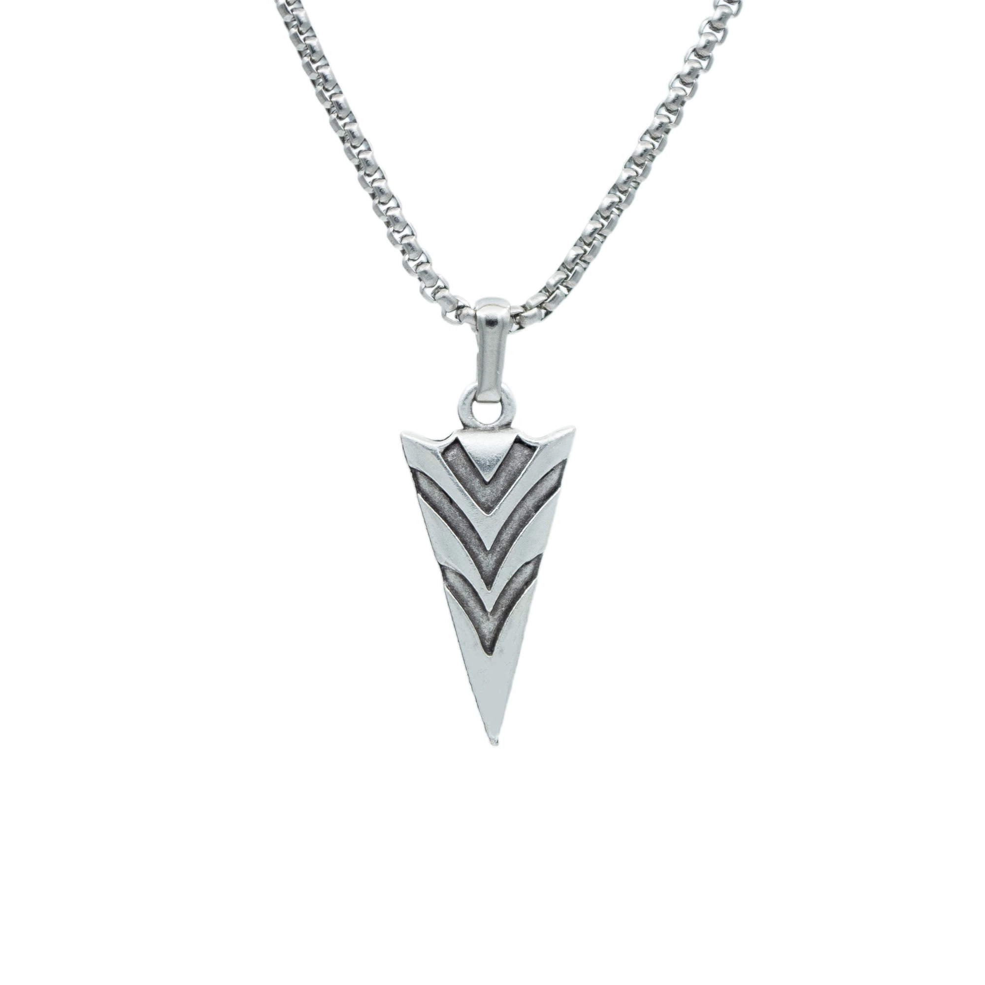 Minimal Ok Ucu Şeklinde Kolye - Gümüş ( Silver ) Renk - 60 cm Örme Zincir Kolye