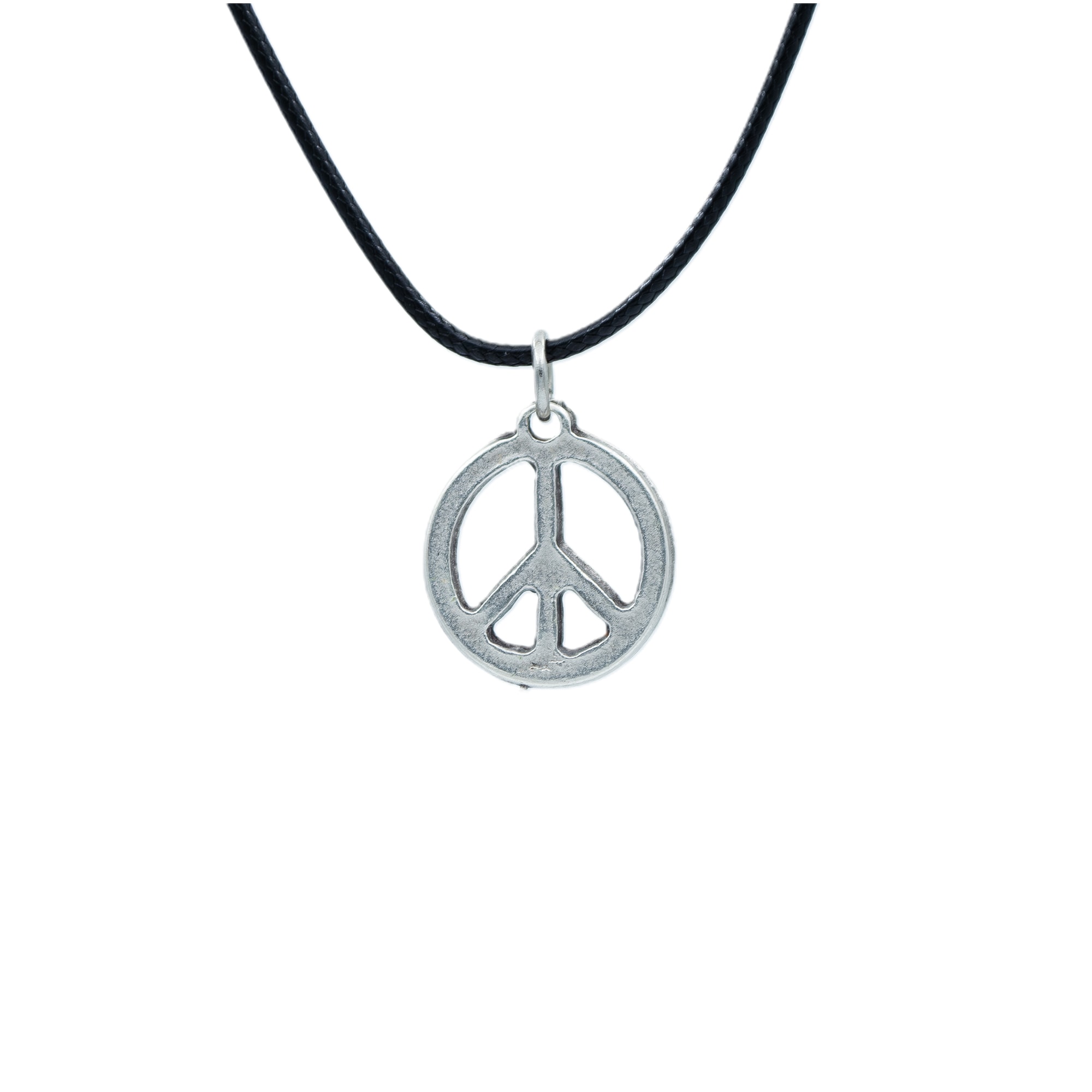Minimal Peace Barış Sembolü Kolye - Gümüş ( Silver ) Renk - 60 cm Deri İp Kolye