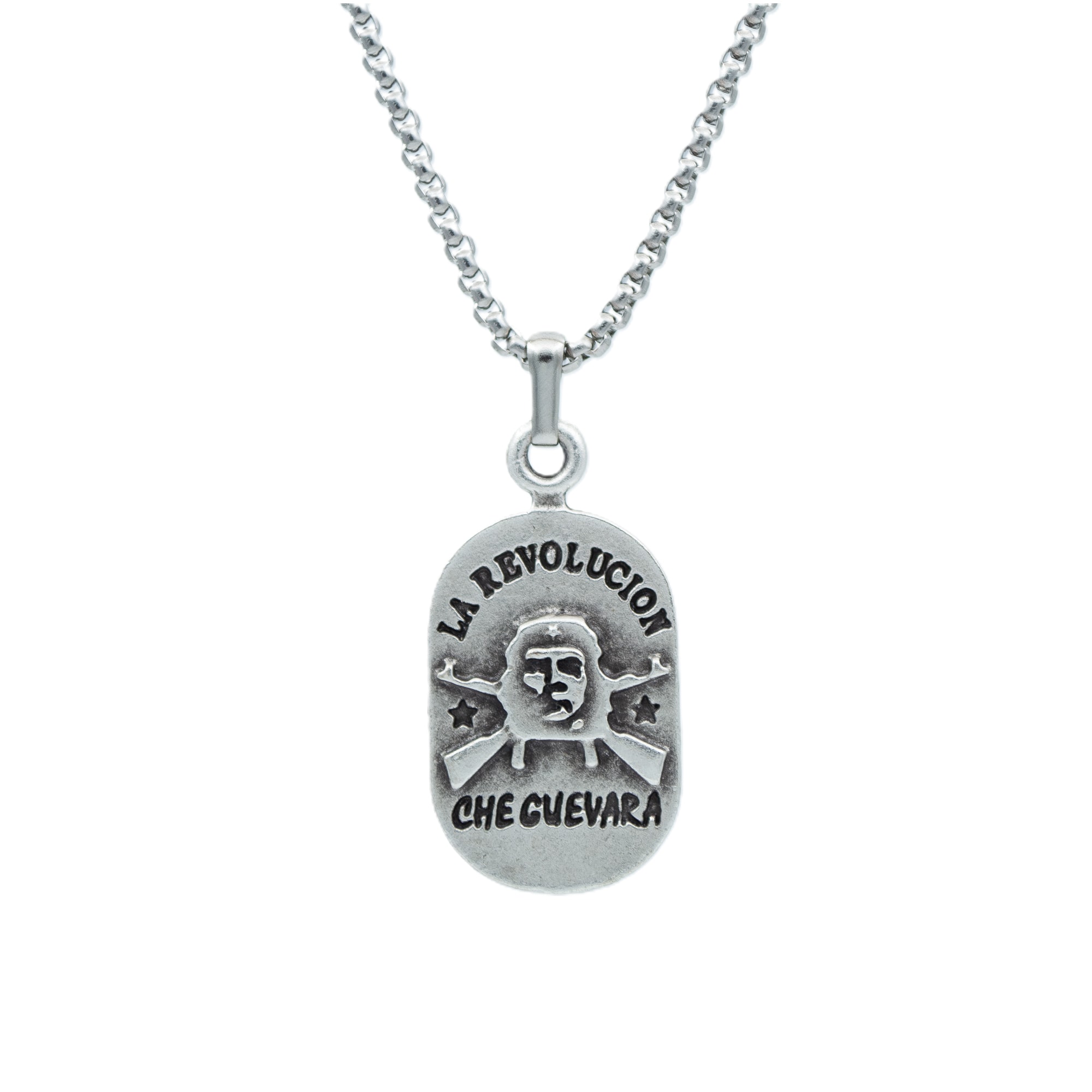 Devrim - Che Guevara - La Revolucion Kolye - Gümüş ( Silver ) Renk - 60 cm Örme Zincir Kolye