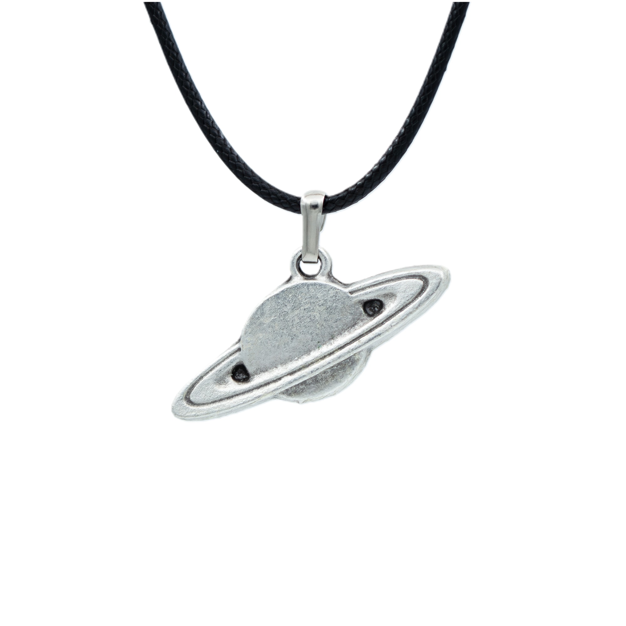Gezegen - Satürn Kolye - Gümüş ( Silver ) Renk - 60 cm Deri İp Kolye