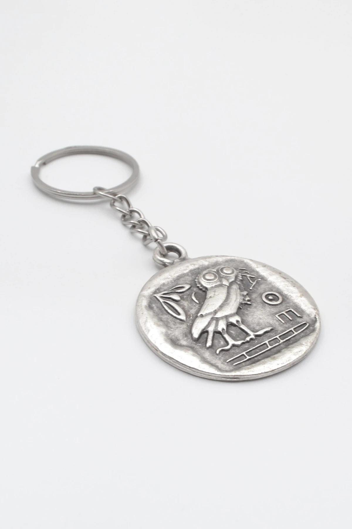 Yunan Mitolojisi Baykuş Anahtarlık - Antik Gümüş Kaplama - Kadın Erkek