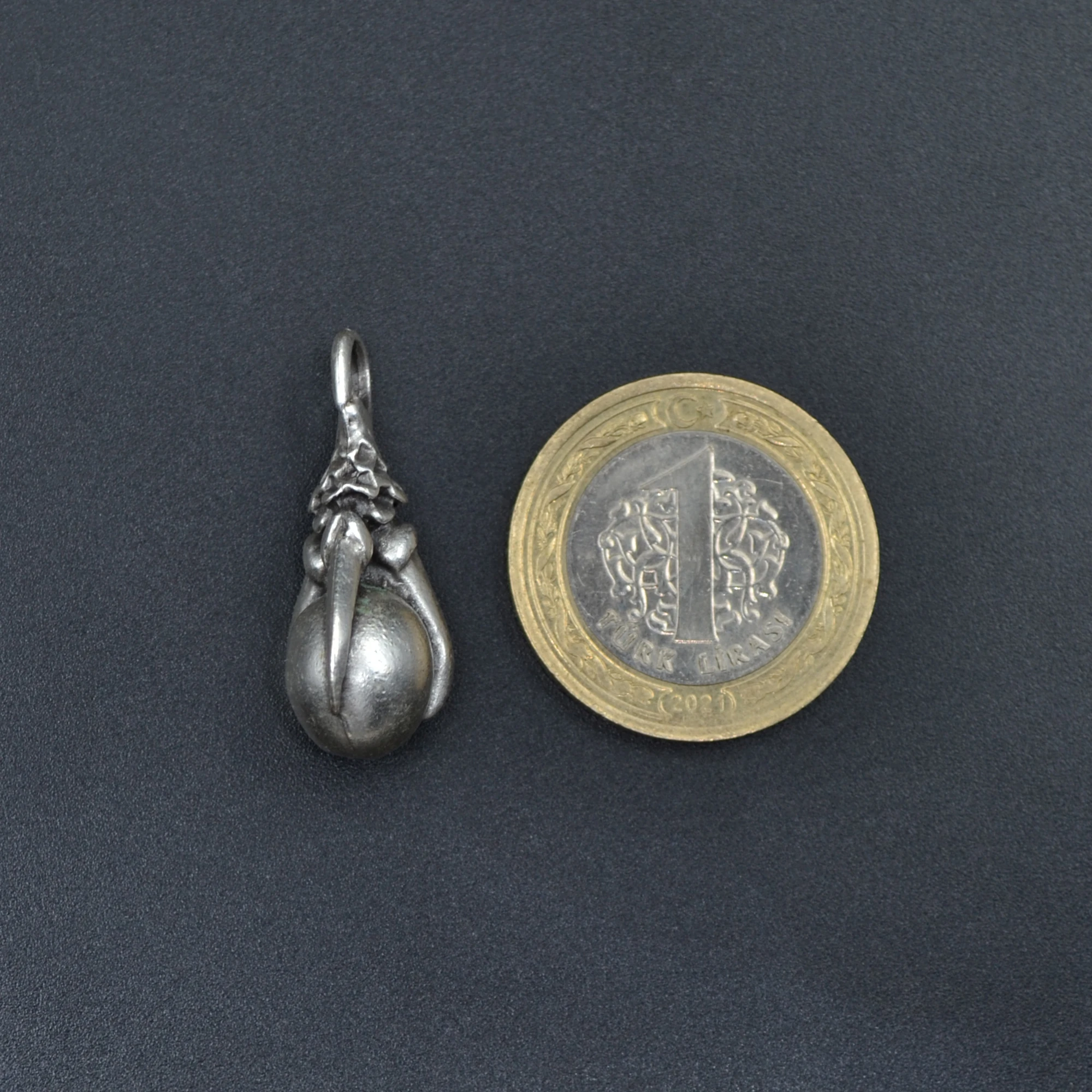 Gotik Ejderha Pençesi Kolye - Gümüş ( Silver ) Renk - 60 cm Düz Ezme Zincir Kolye