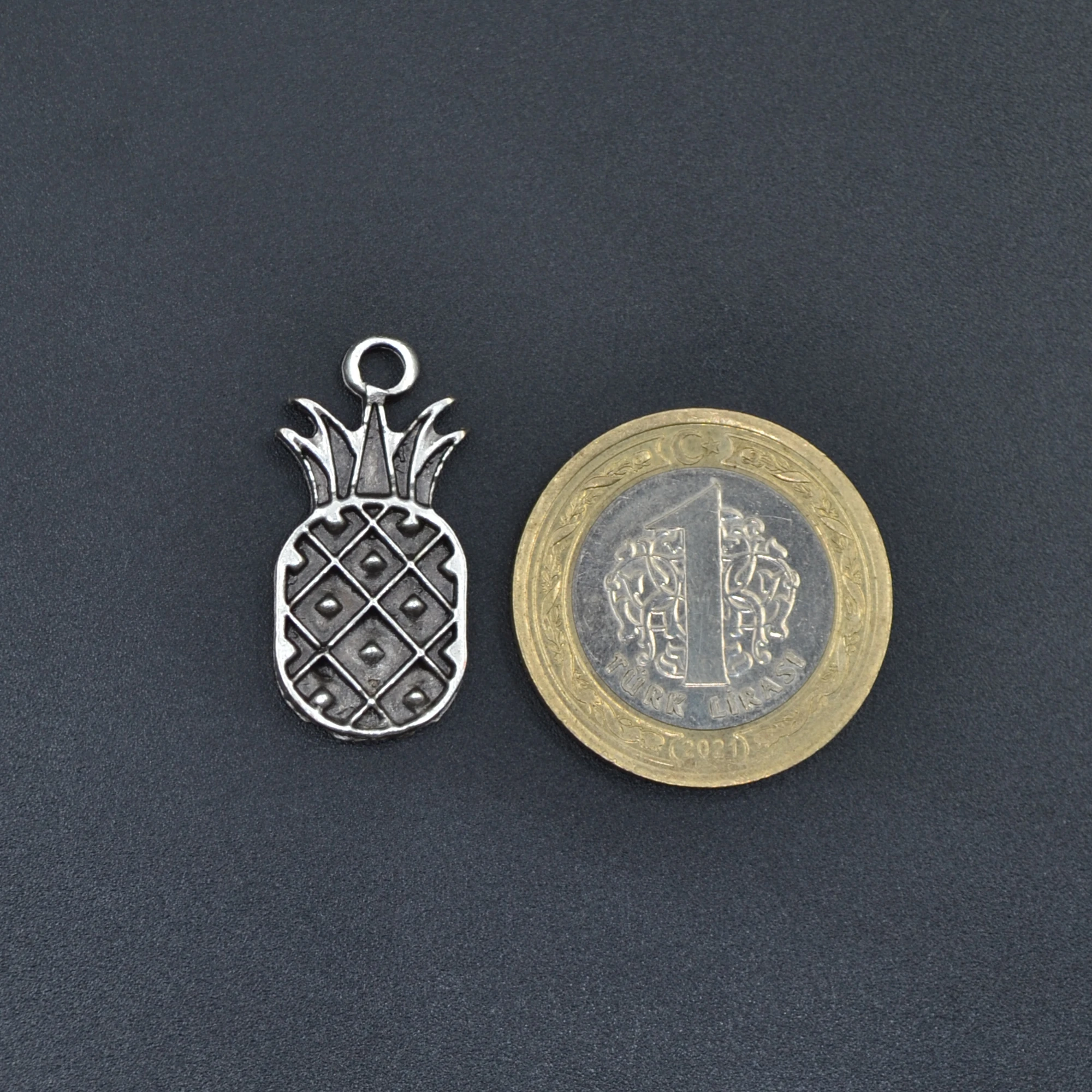 Ananas Kolye - Gümüş ( Silver ) Renk - 60 cm Örme Zincir Kolye