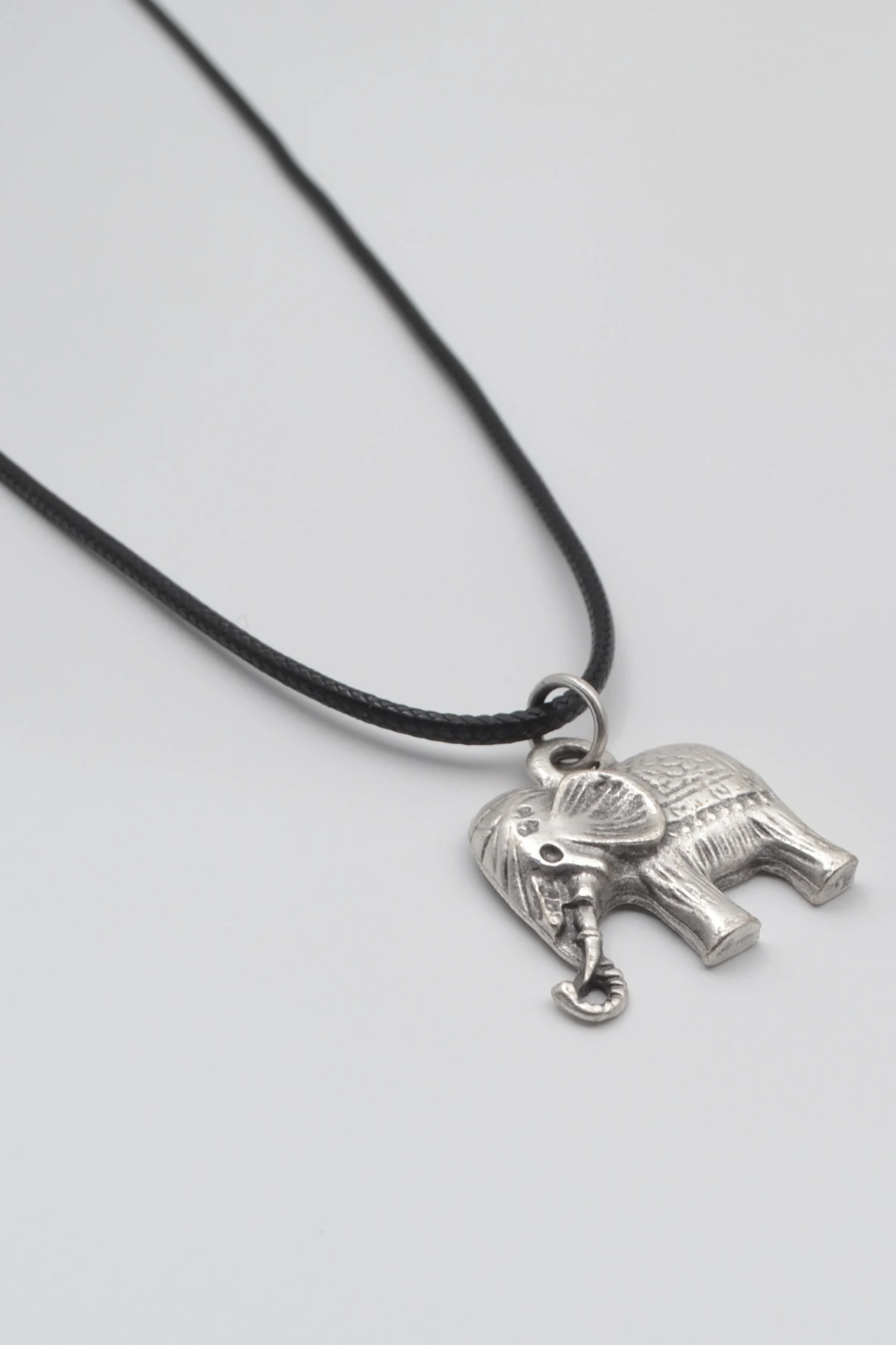 Vintage Fil Siyah Deri İp Kolye - Antik Gümüş Kaplama - Kadın Erkek - 60 cm