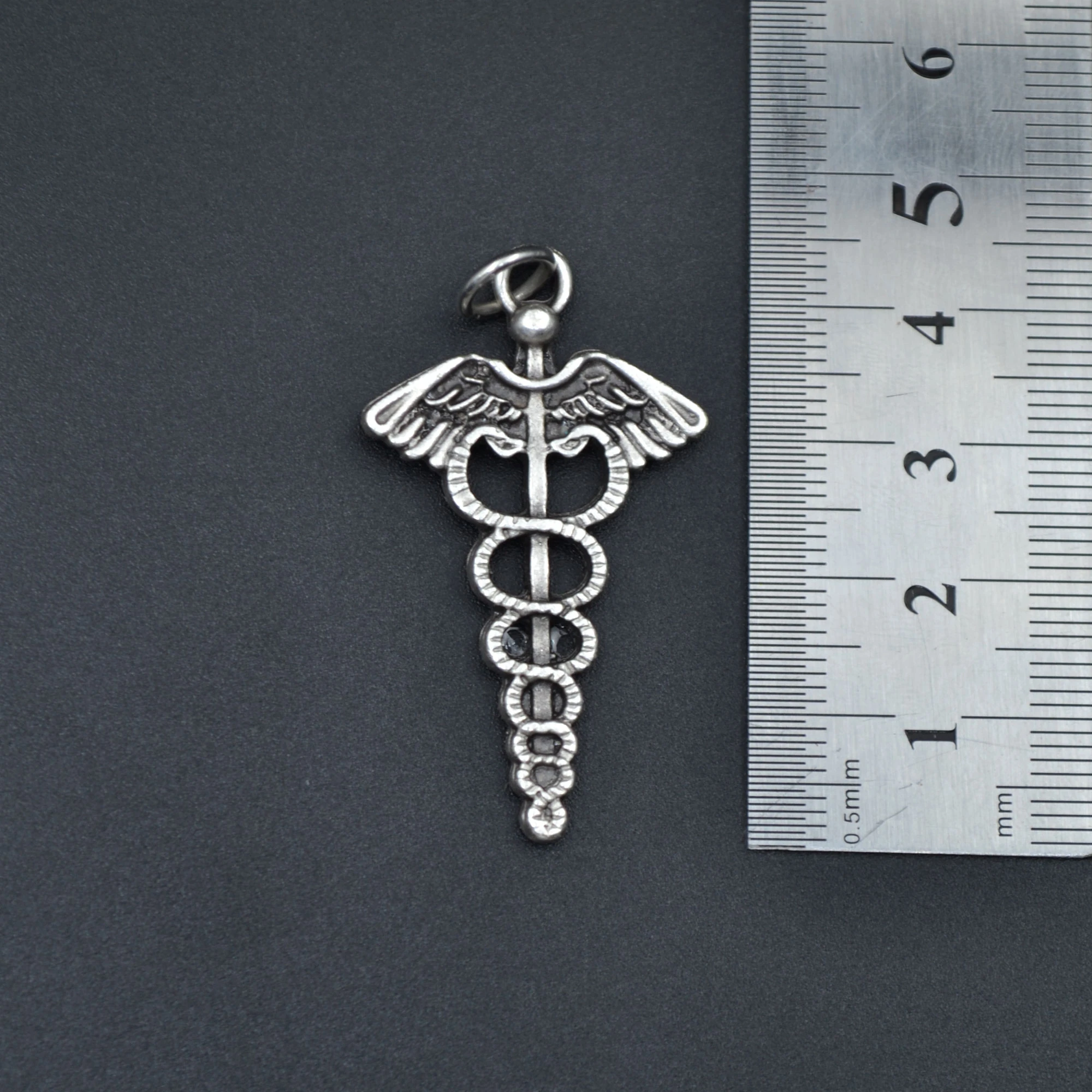 Tıp Sembolü Kadüse Kolye - Düz Silver Zincir - Silver - 60 cm