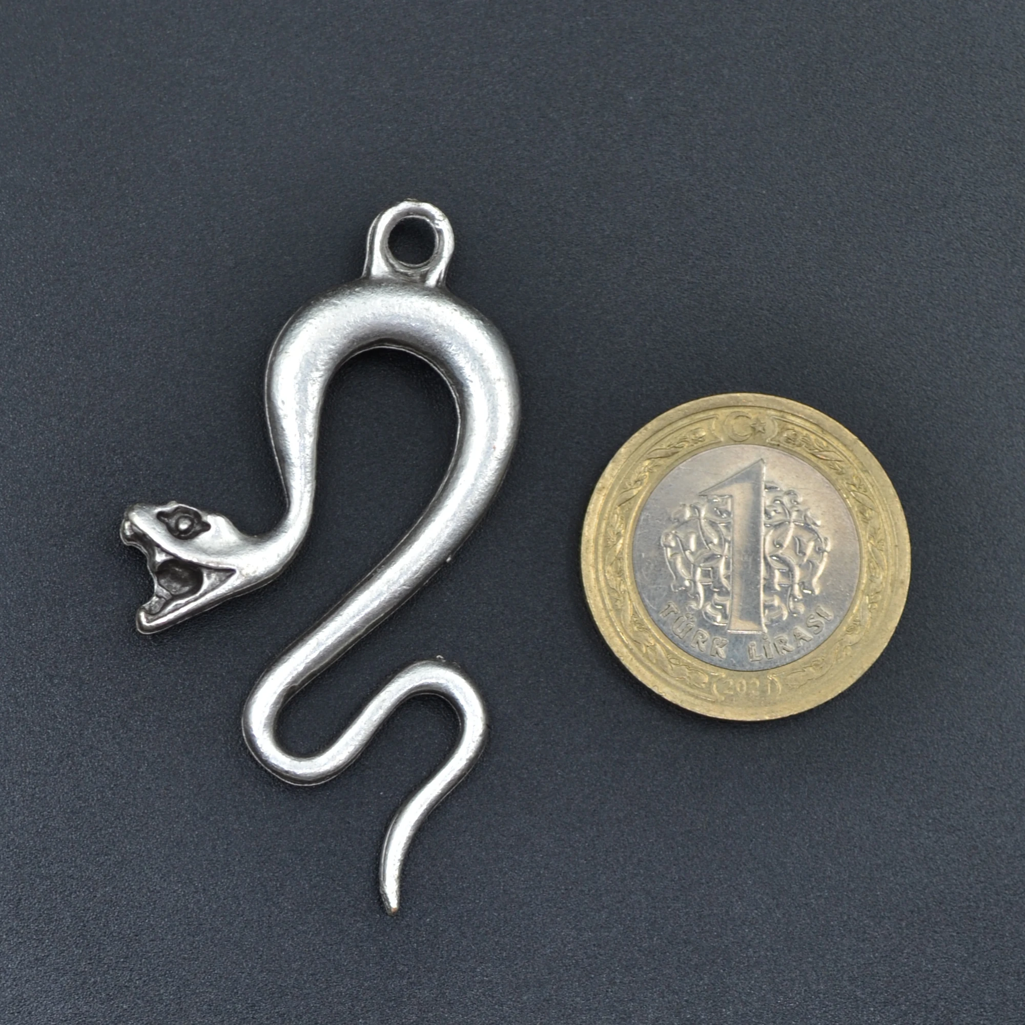 Yılan Kolye - Gümüş ( Silver ) Renk - 60 cm Deri İp Kolye