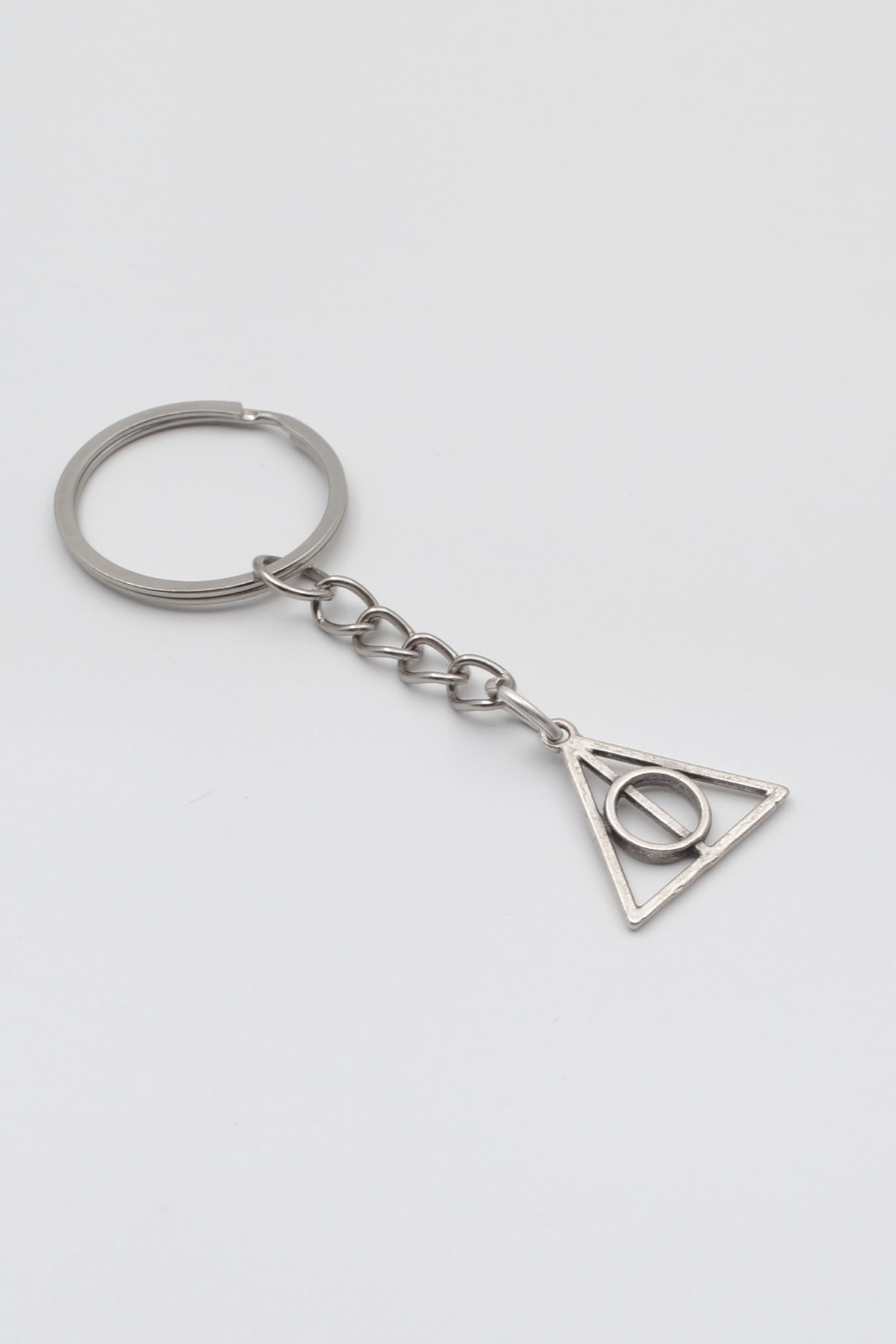 Minimal Harry Potter Ölüm Yadigarları Anahtarlık - Antik Gümüş Kaplama - Kadın Erkek