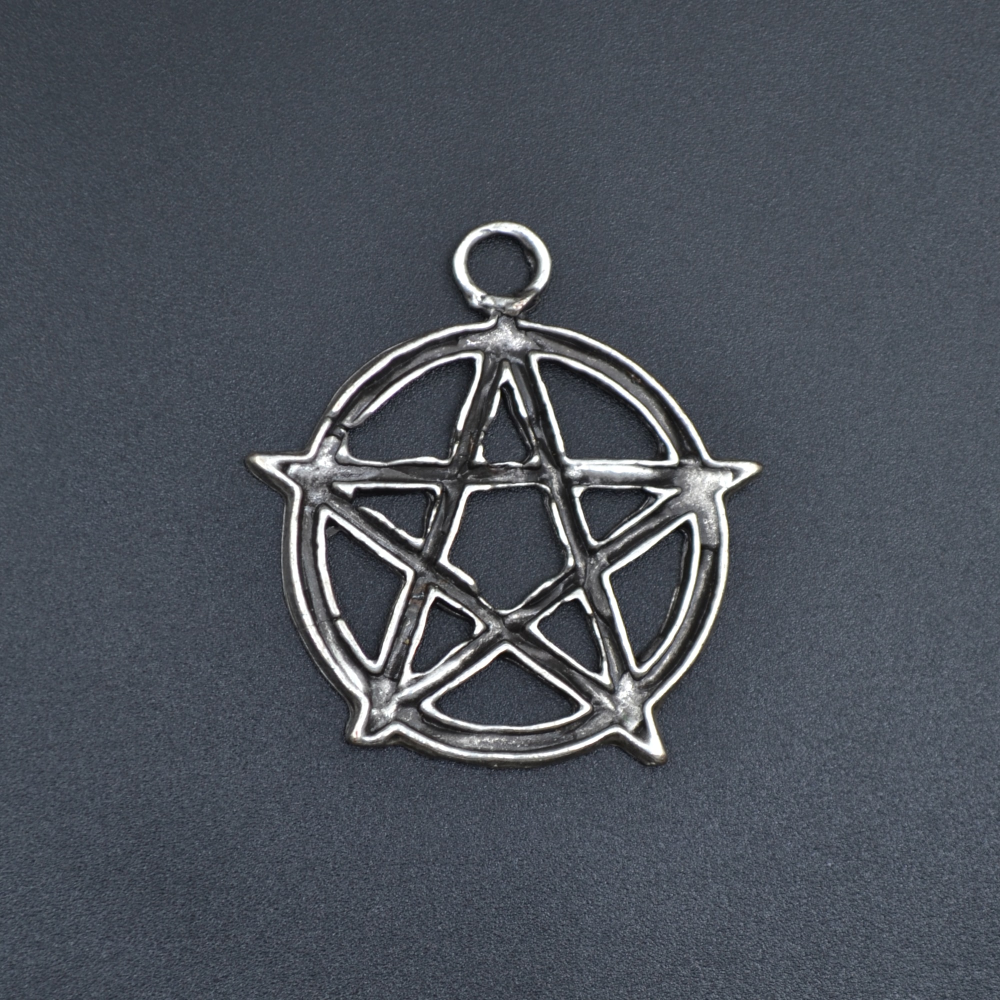 Pentagram Yıldızı Kolye - Gümüş ( Silver ) Renk - 60 cm Deri İp Kolye