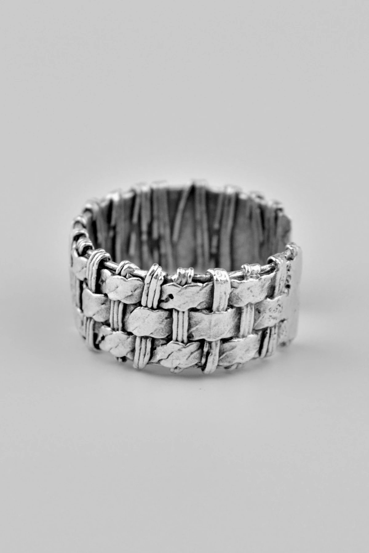 Örme Alyans Antik Gümüş Kaplama Ayarlamalı Erkek Kadın Yüzük