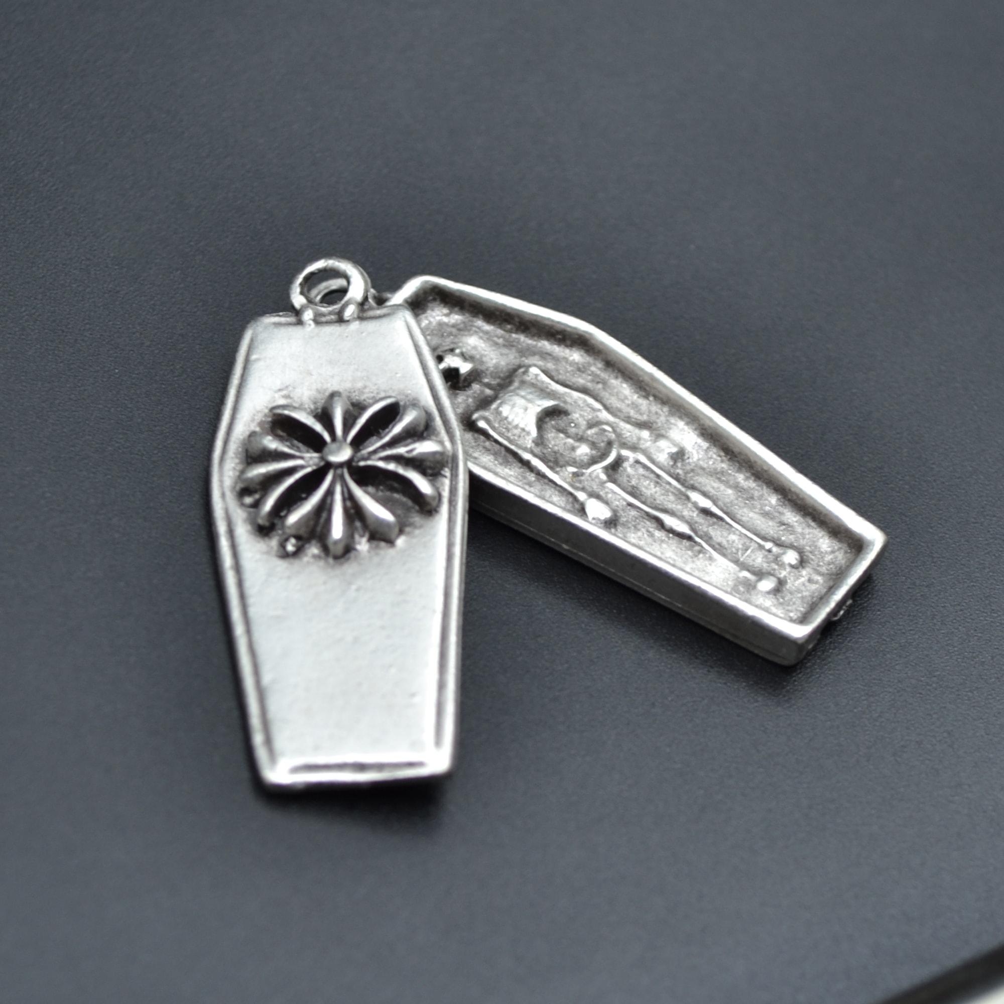 Tabut - İskelet Kolye - Gümüş ( Silver ) Renk - 60 cm Düz Ezme Zincir Kolye