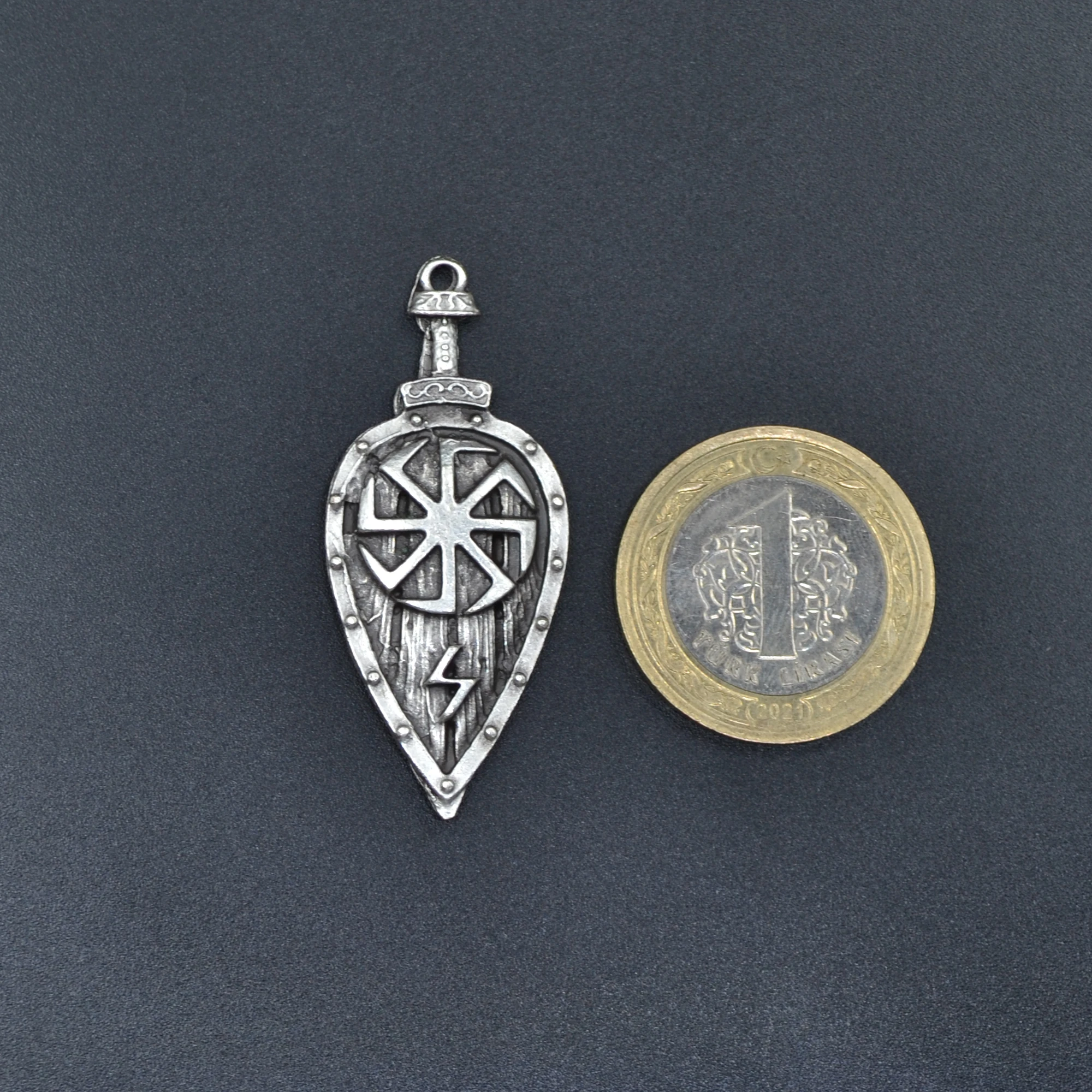 Viking Kolovrat Kalkan Kolye Ucu - Gümüş ( Silver ) Renk