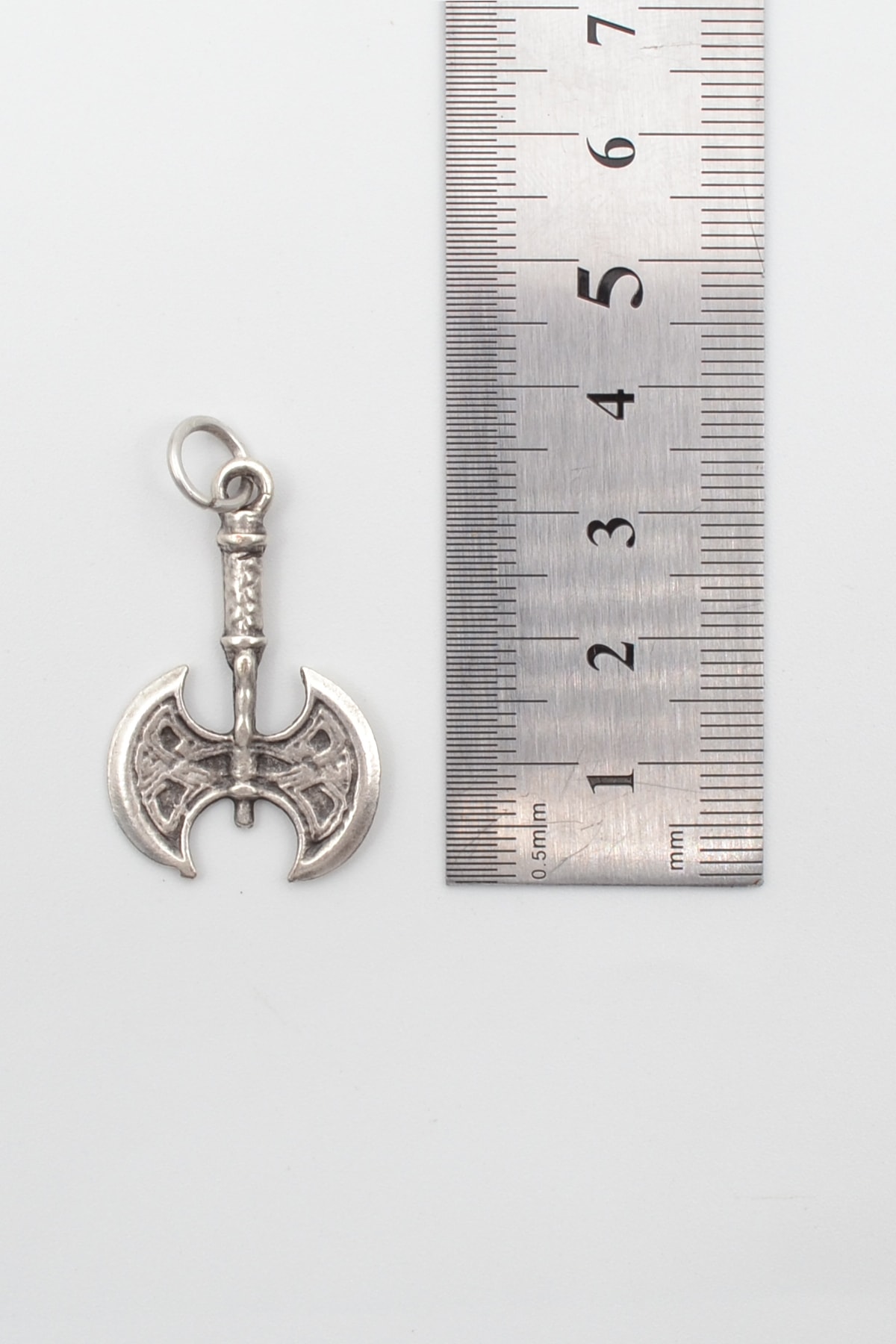 Viking Çift Başlı Balta Kolye - Gümüş ( Silver ) Renk - 60 cm Örme Zincir Kolye